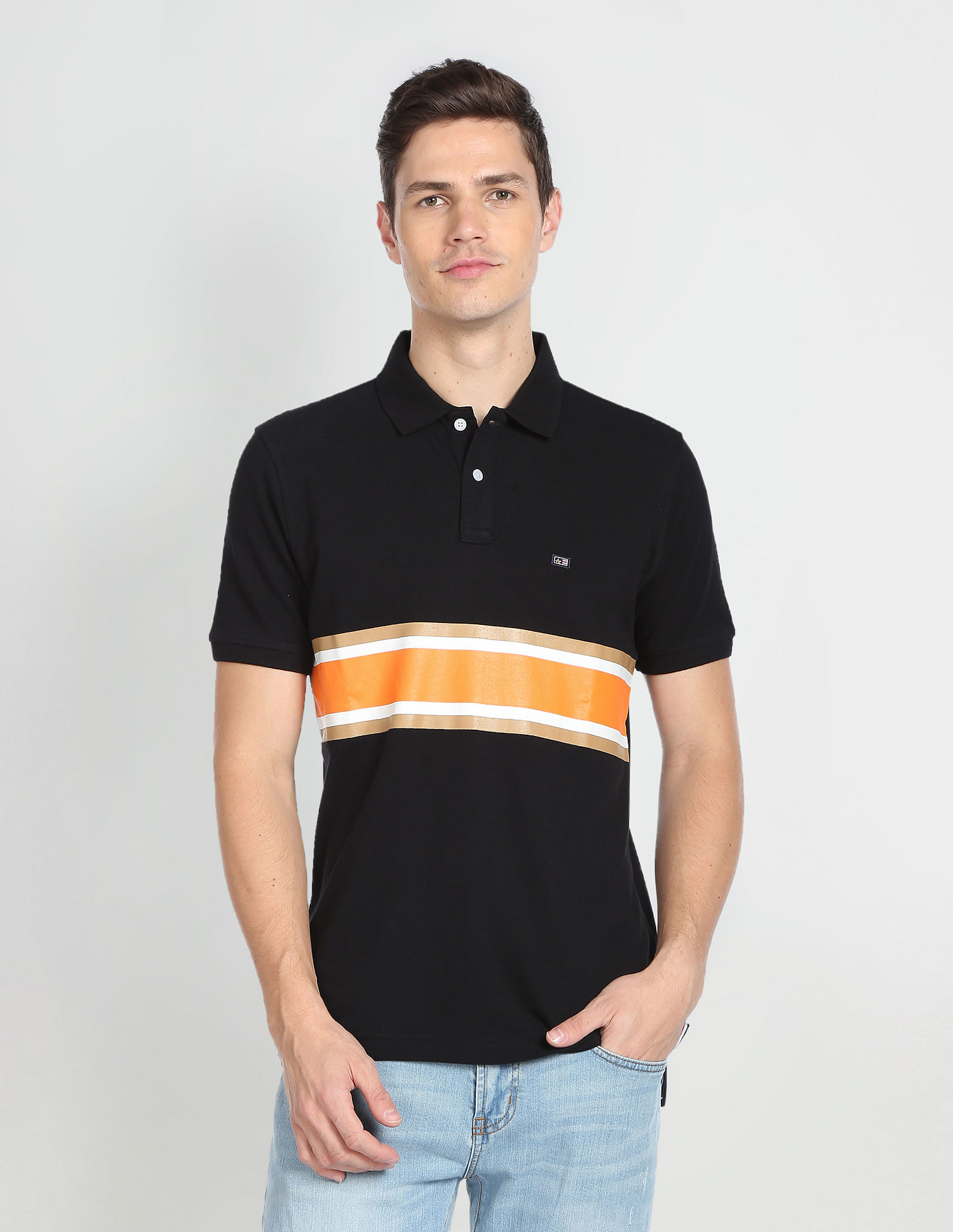 Arrow Sports Horizontal Stripe Cotton Polo Shirt
