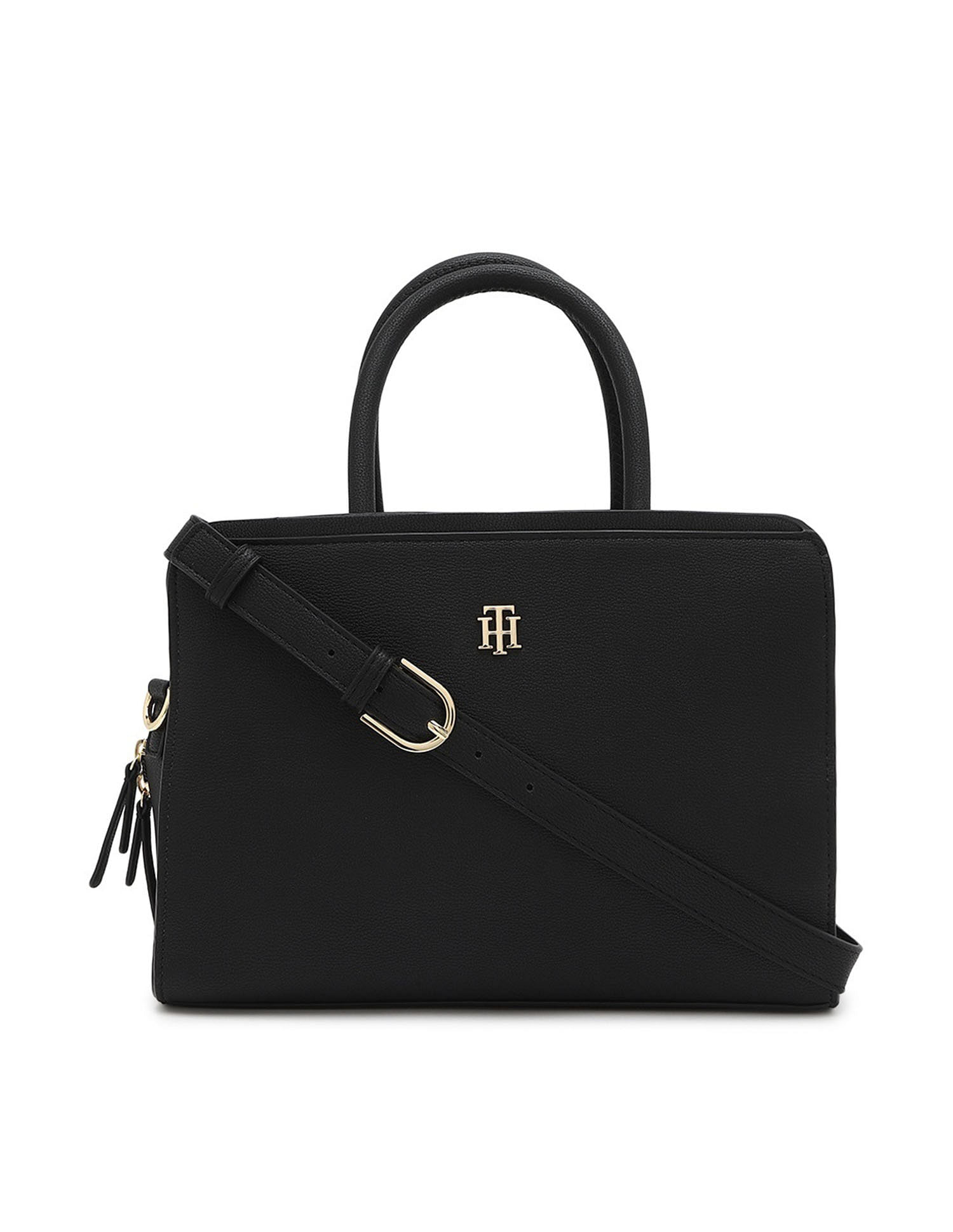 Tommy Hilfiger Solid Black PU Hand Bag