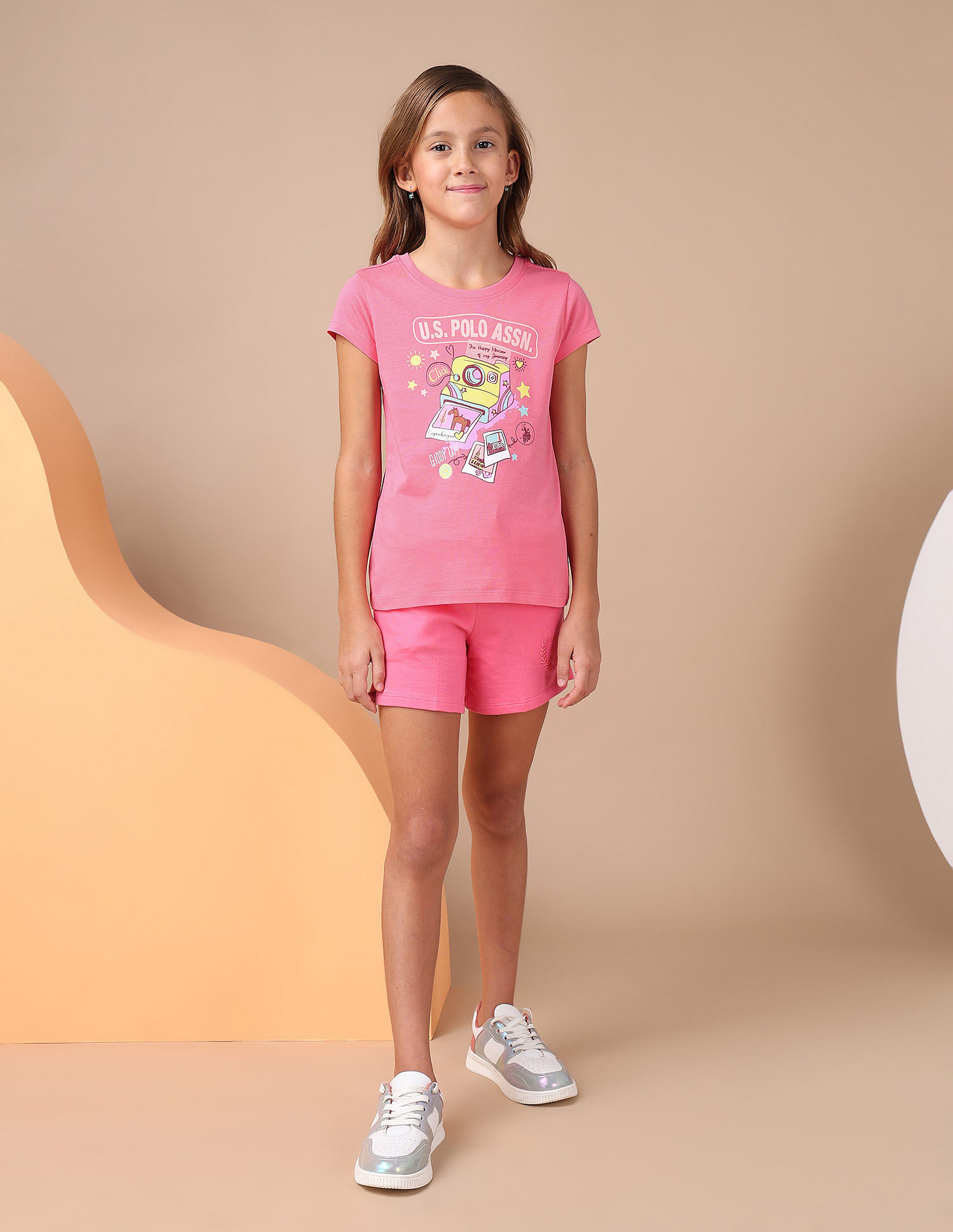 U.S. Polo Assn. Kids Girls Graphic Printed Regular Fit T-Shirt