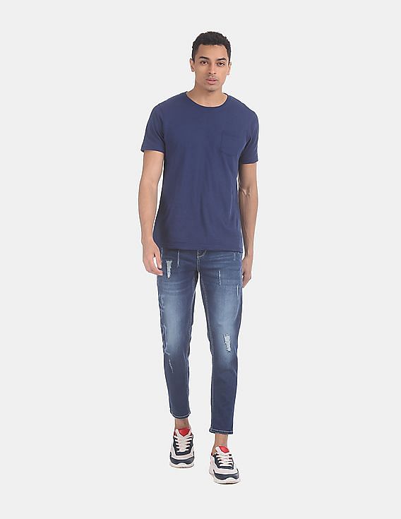 Flying Machine Mankle Slim Fit Ripped Stone Wash Jeans