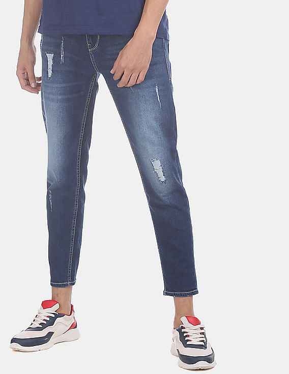 Flying Machine Mankle Slim Fit Ripped Stone Wash Jeans