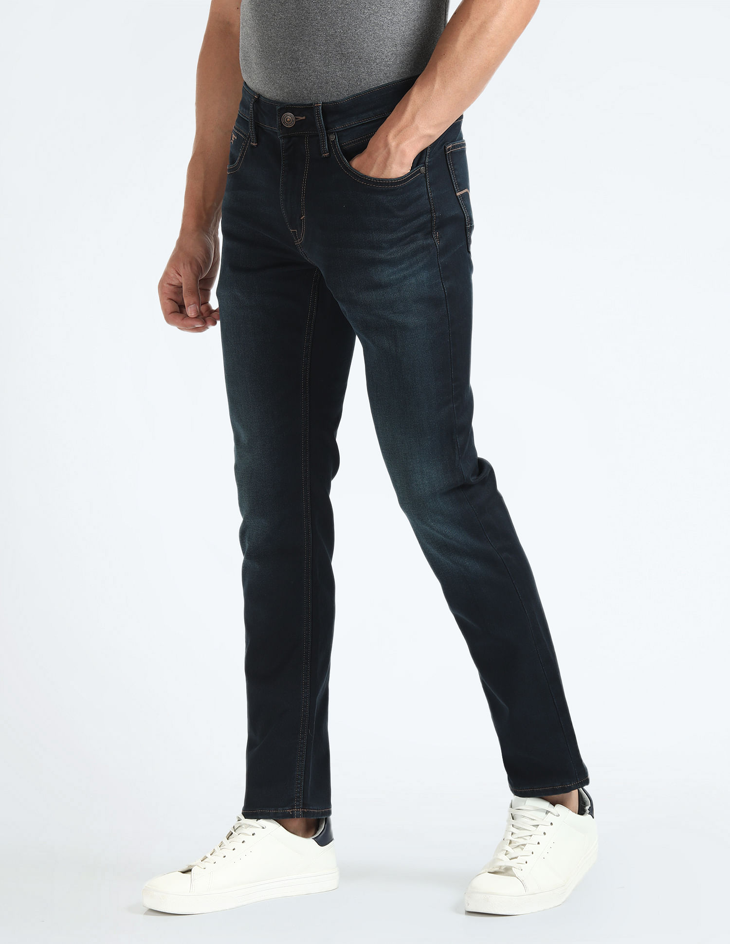 Flying Machine Slash Slim Tapered Fit Dark Wash Jeans