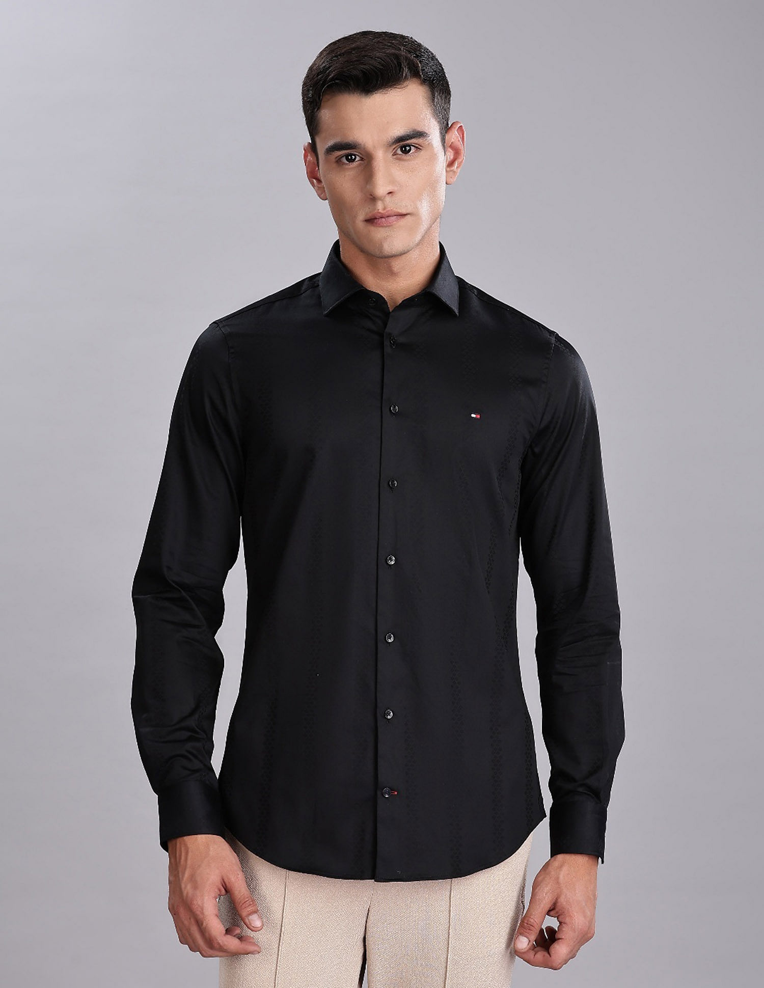 Tommy Hilfiger Self-Design Slim Fit Plain Woven Shirt