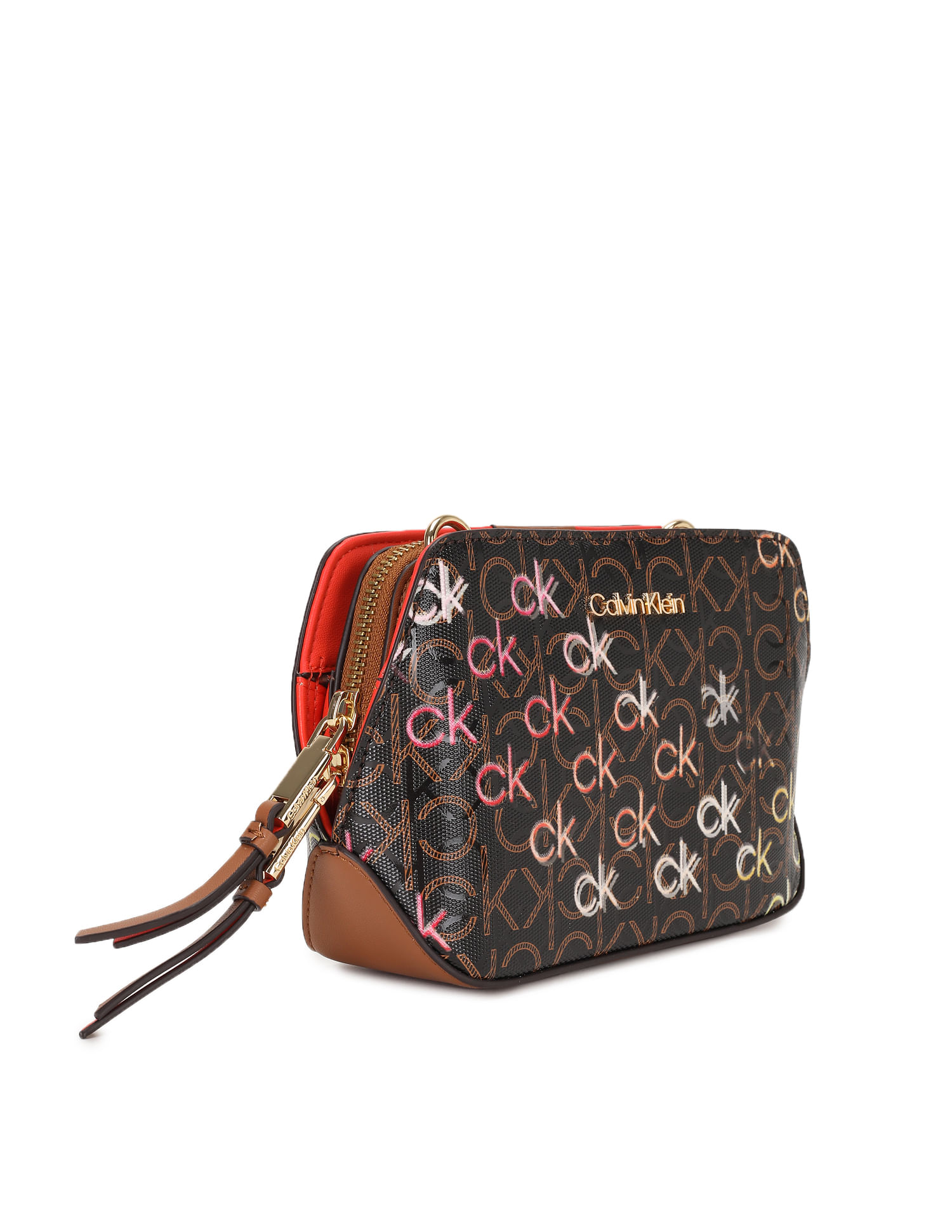 Calvin Klein Jeans Women Brown Monogram Lucy Crossbody Bag