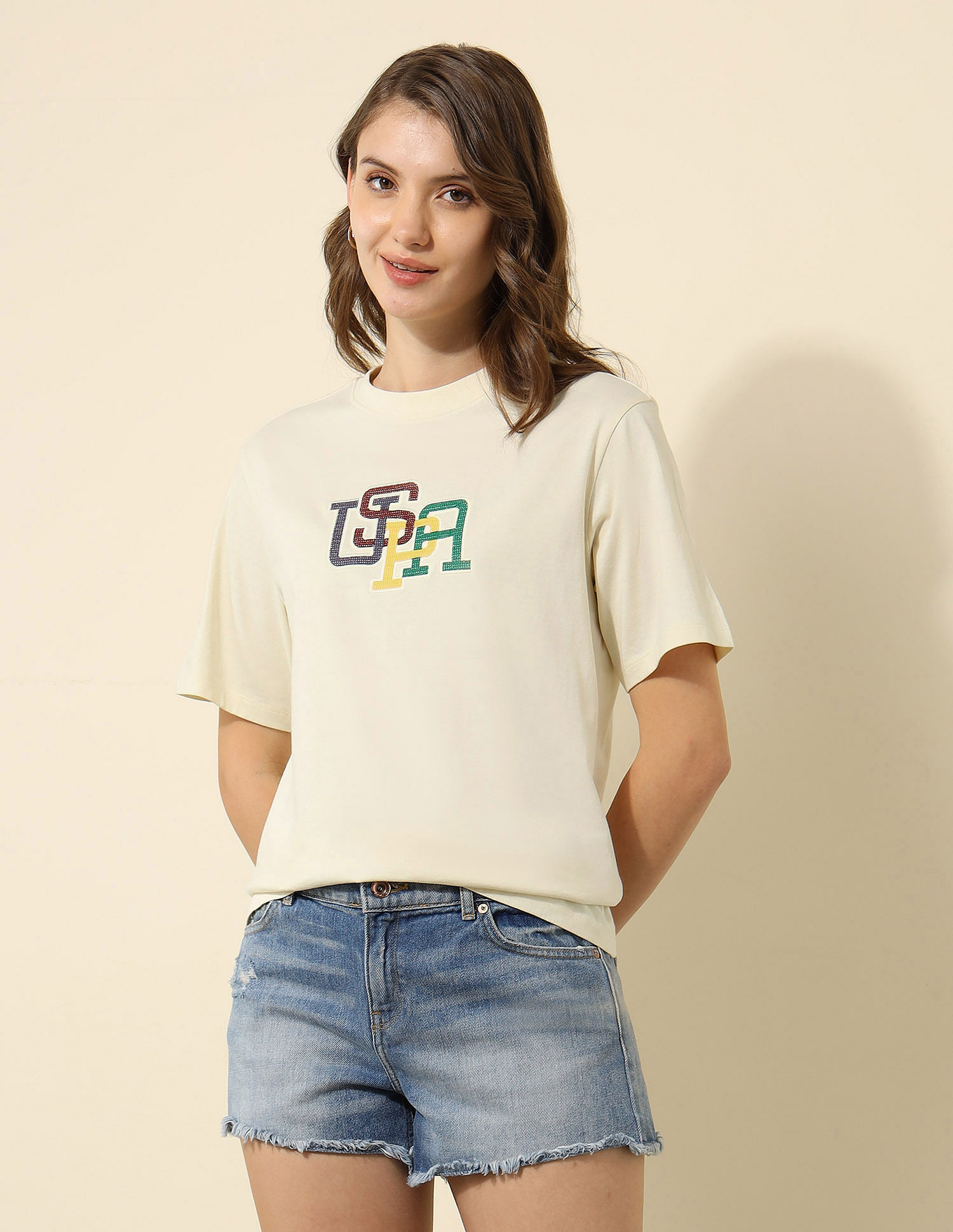 U.S. Polo Assn. Women Appliqued Boxy Fit T-Shirt