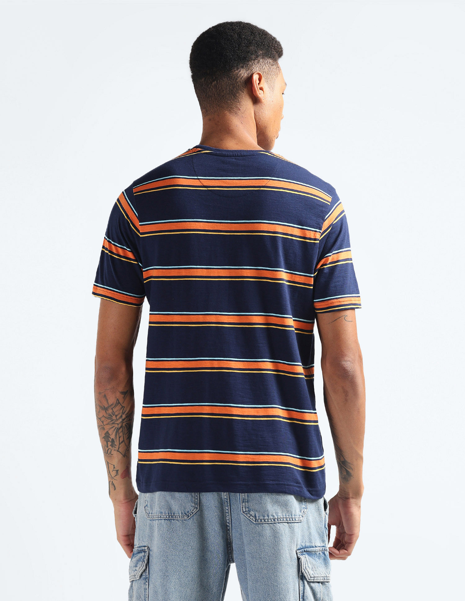 Flying Machine Crew Neck Horizontal Stripe T-Shirt