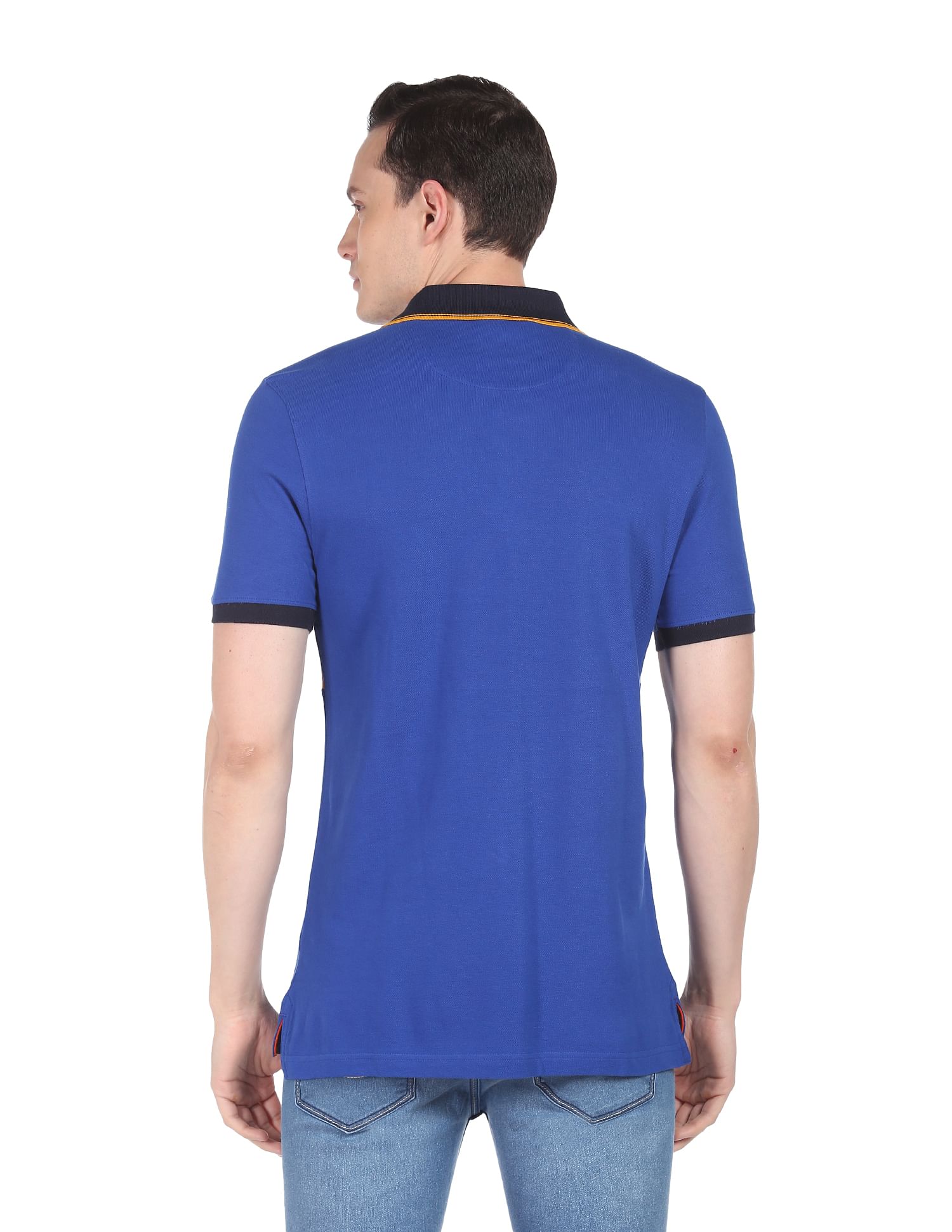 AD by Arvind Contrast Panel Printed Polo Shirt