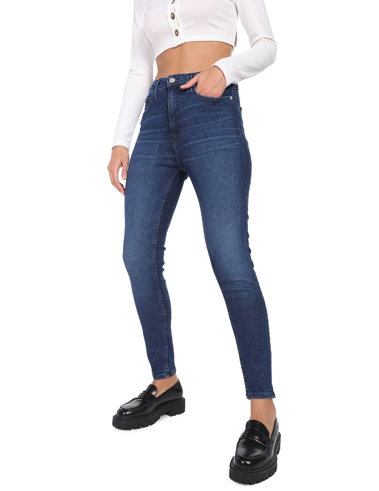 Buy Calvin Klein Women Blue High Rise Super Skinny Fit Jeans 