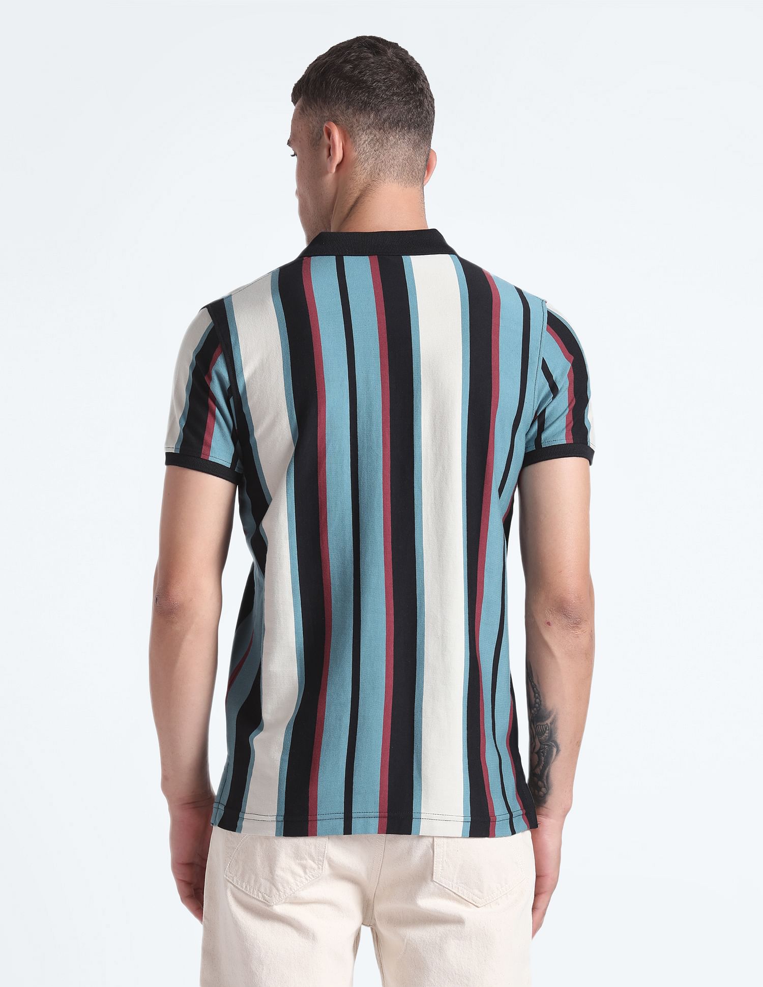 Flying Machine Vertical Stripe Cotton Polo Shirt