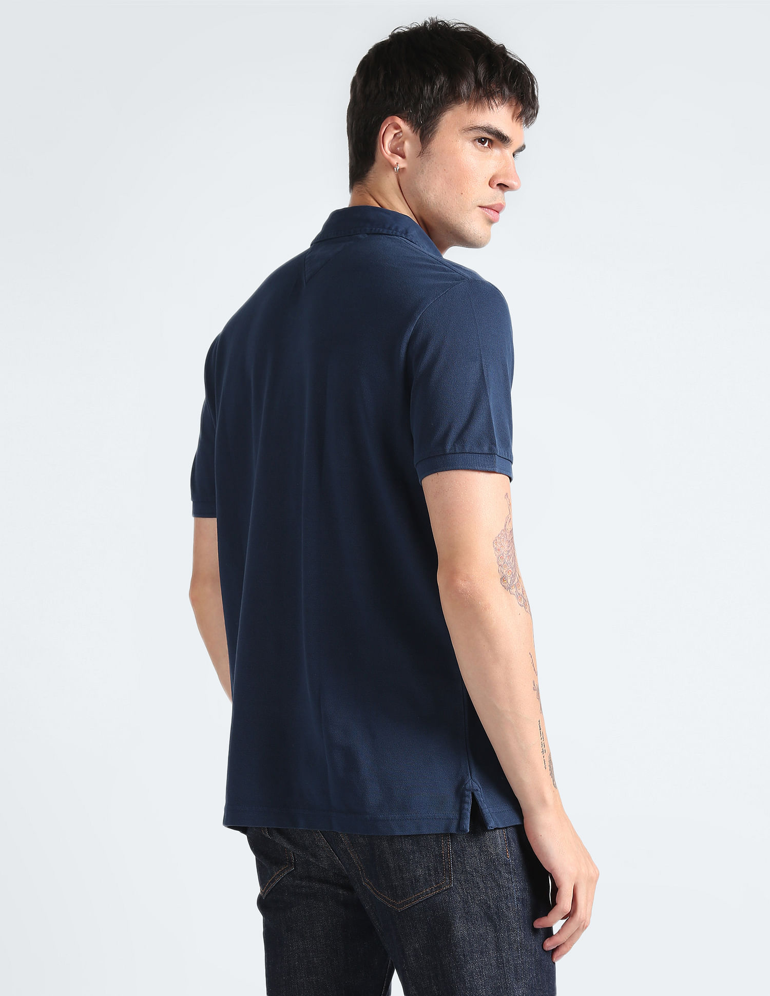 Tailored Athlete Ribbed Zip Neck Polo in Navy, L