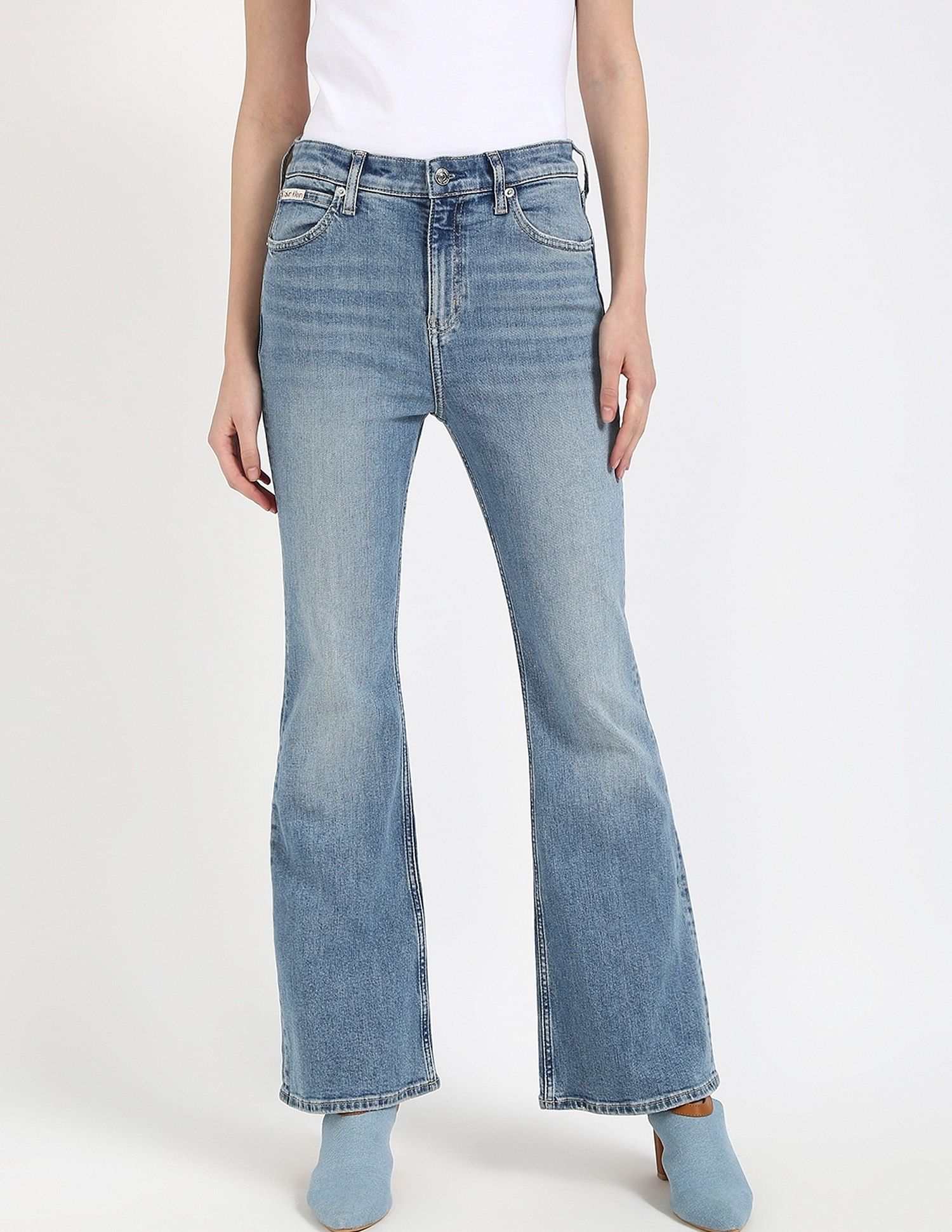 Calvin Klein Jeans Mid-Wash Flared-Fit Mid Rise Jeans