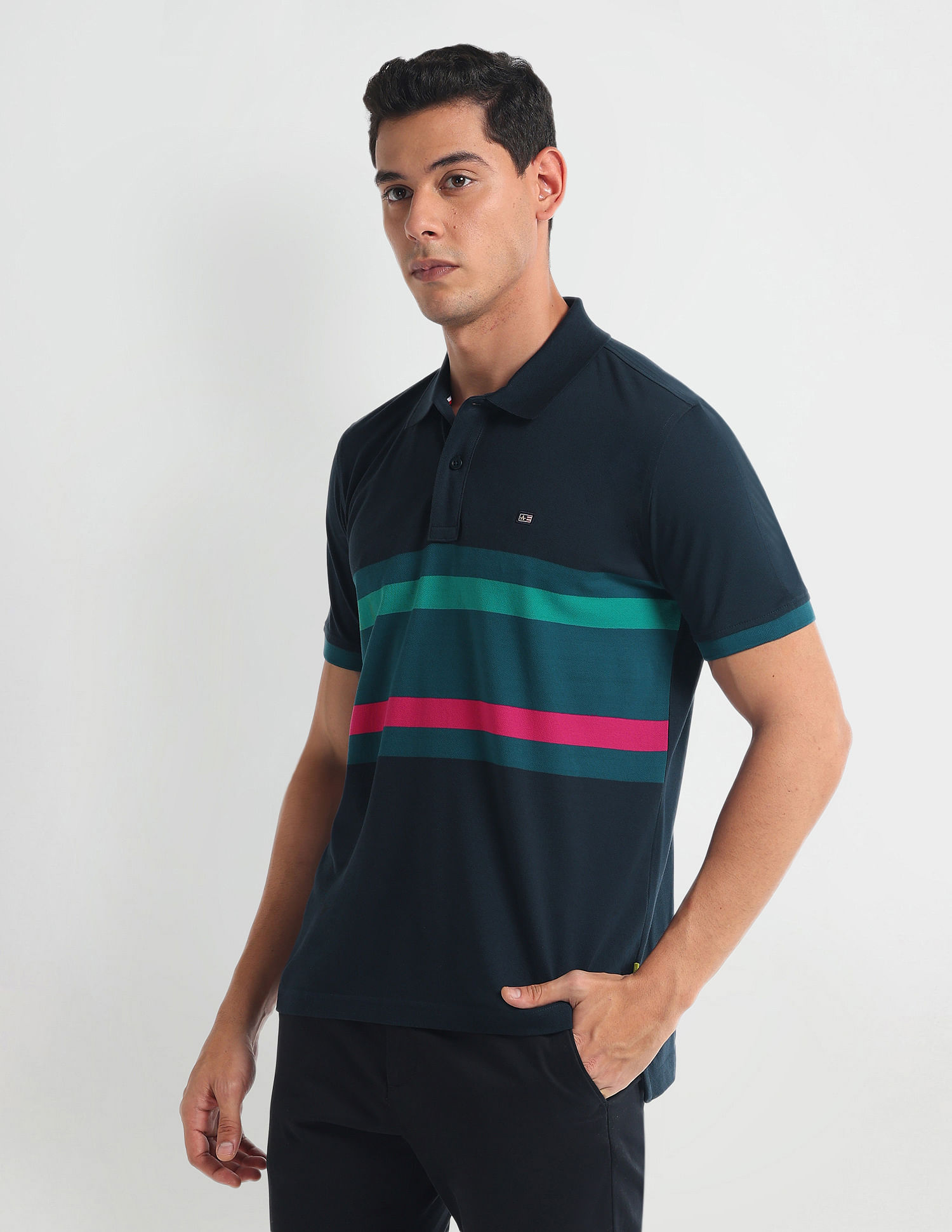 Arrow Sports Horizontal Stripe Cotton Polo Shirt