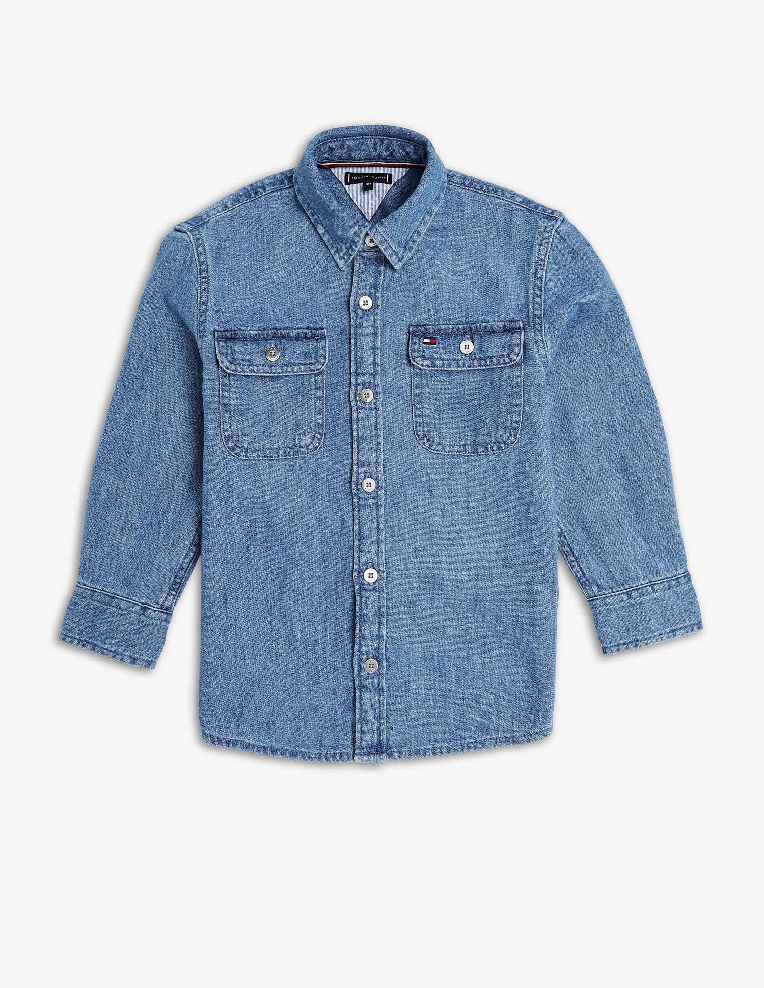 Tommy Hilfiger Kids Boys Solid Regular Fit Twill Woven Shirt