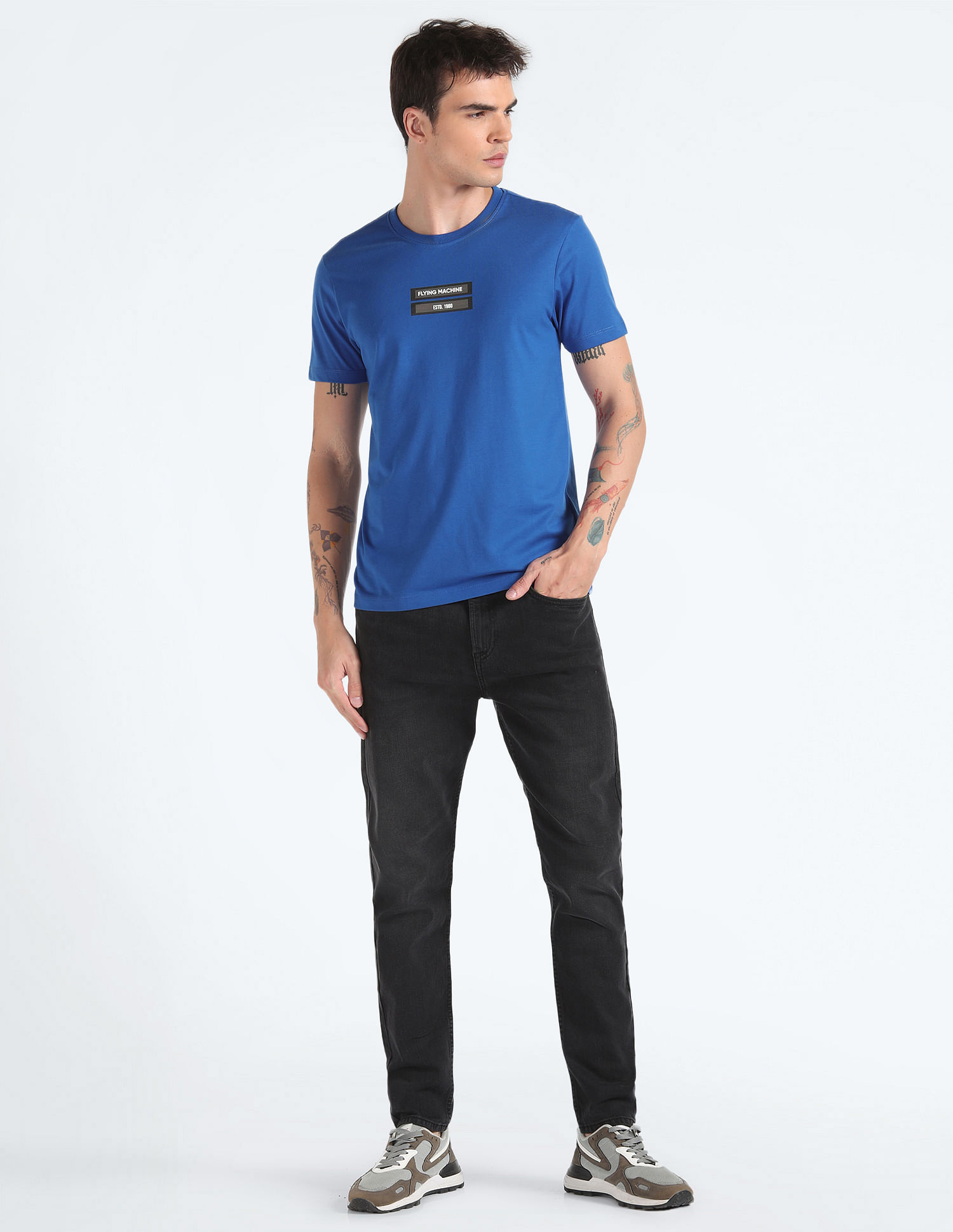 Flying Machine Silicone Print Crew Neck T-Shirt