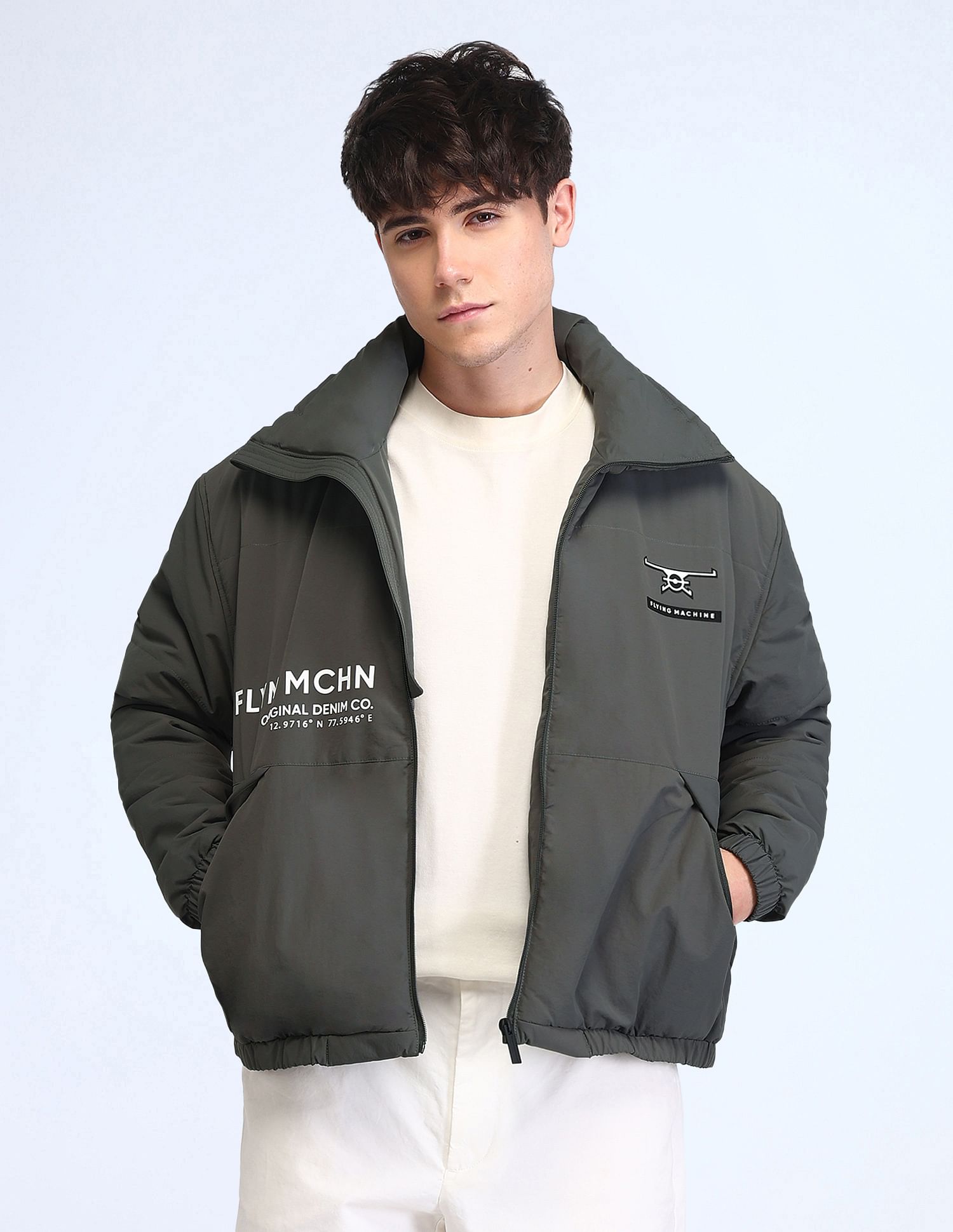 Flying Machine Relaxed Fit Printed Padded Jacket