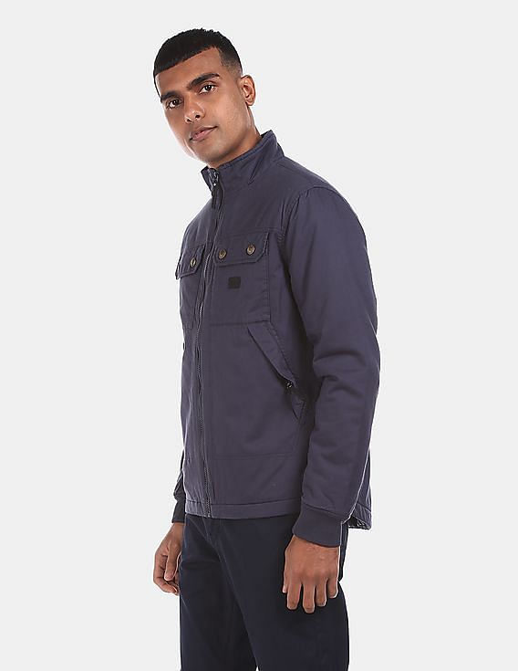 Buy Flying Machine Stand Collar Solid Casual Jacket - NNNOW.com