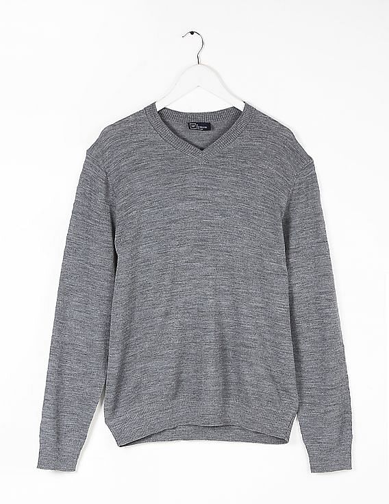 GAP Men Grey Merino Slub V-Neck Sweater