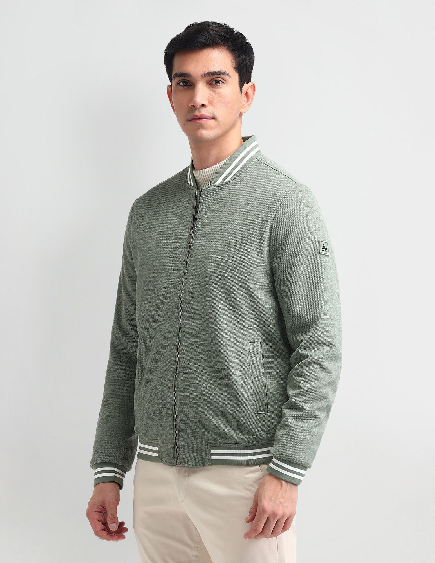Arrow Sport Stand Neck Knitted Bomber Jacket