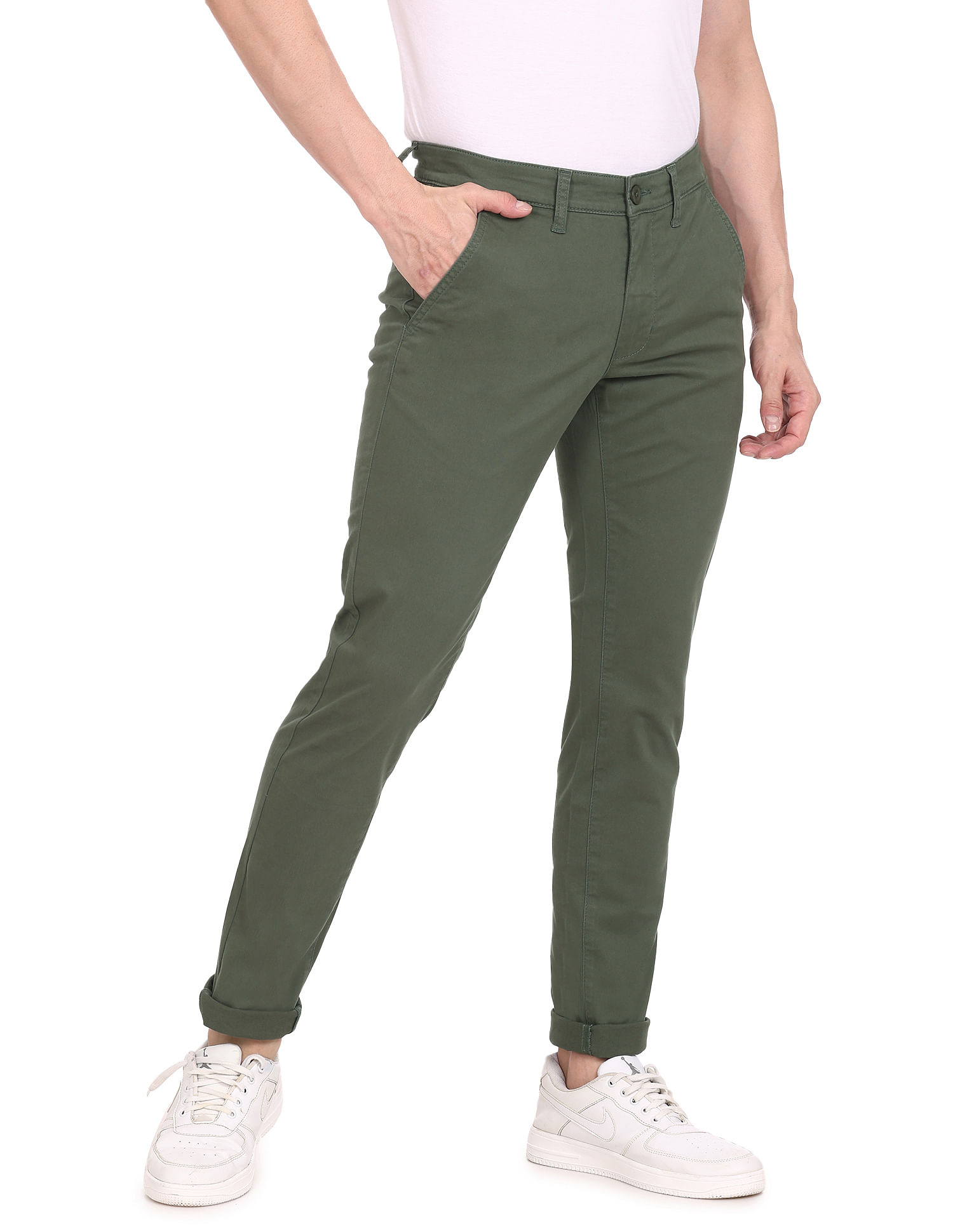 Buy Men Olive Slim Fit Solid Casual Trousers Online  766520  Allen Solly