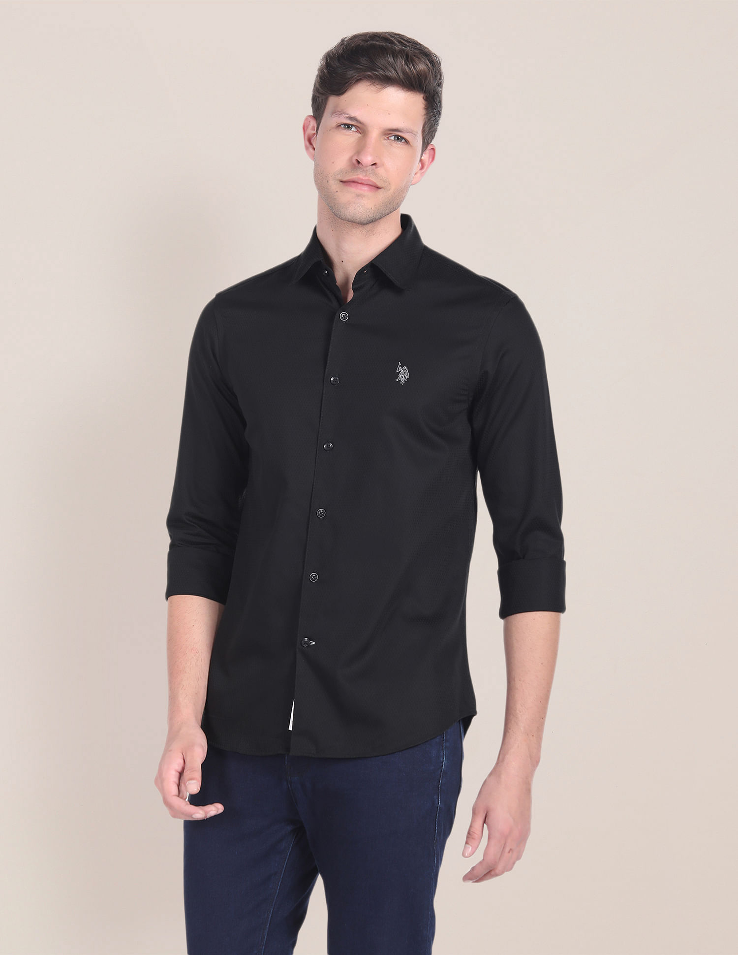 U.S. Polo Assn. Cutaway Collar Self Design Shirt