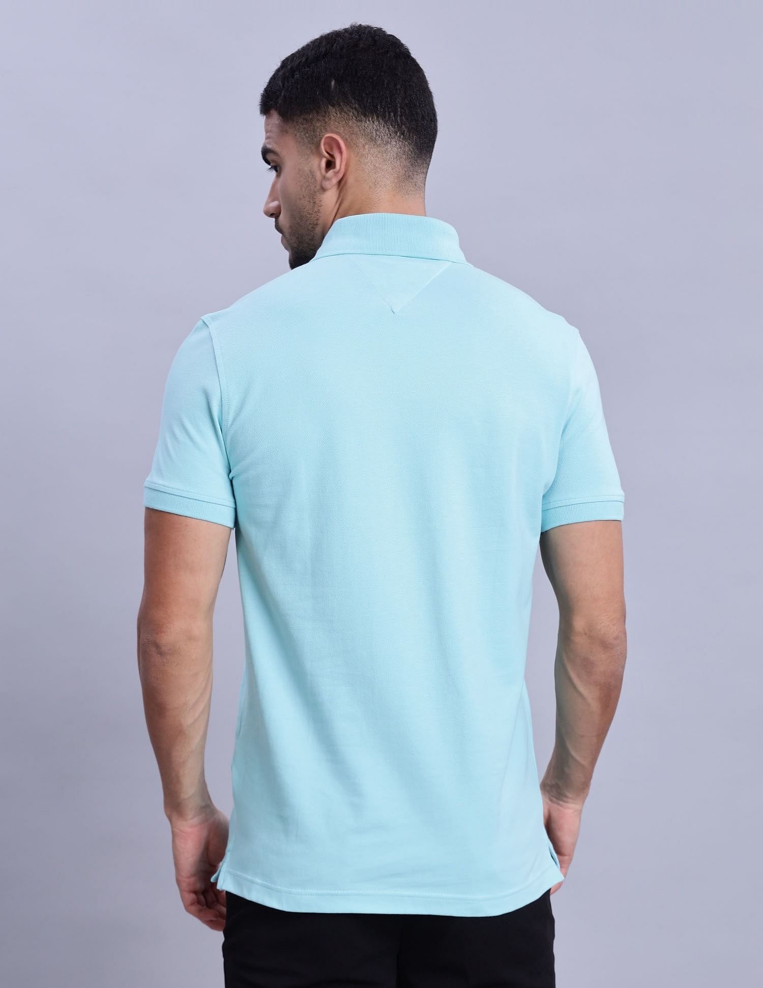 Tommy Hilfiger Mens Blue Solid Polo Shirt