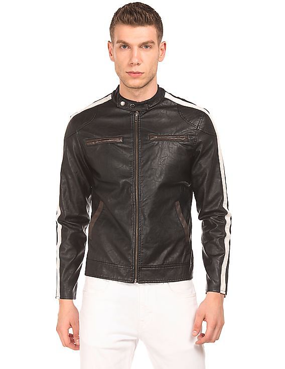 flying machine black leather jacket