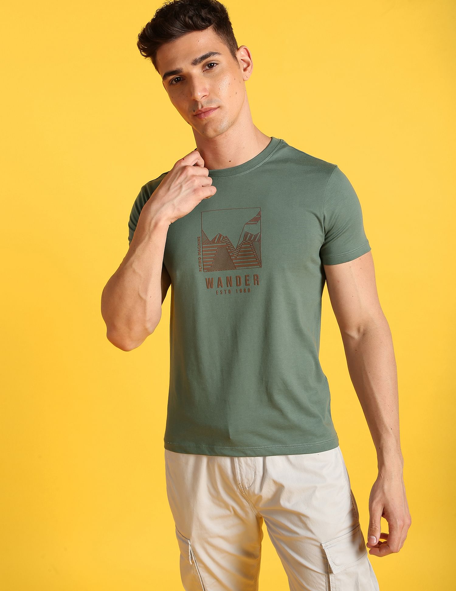 Flying Machine Crew Neck Graphic T-Shirt