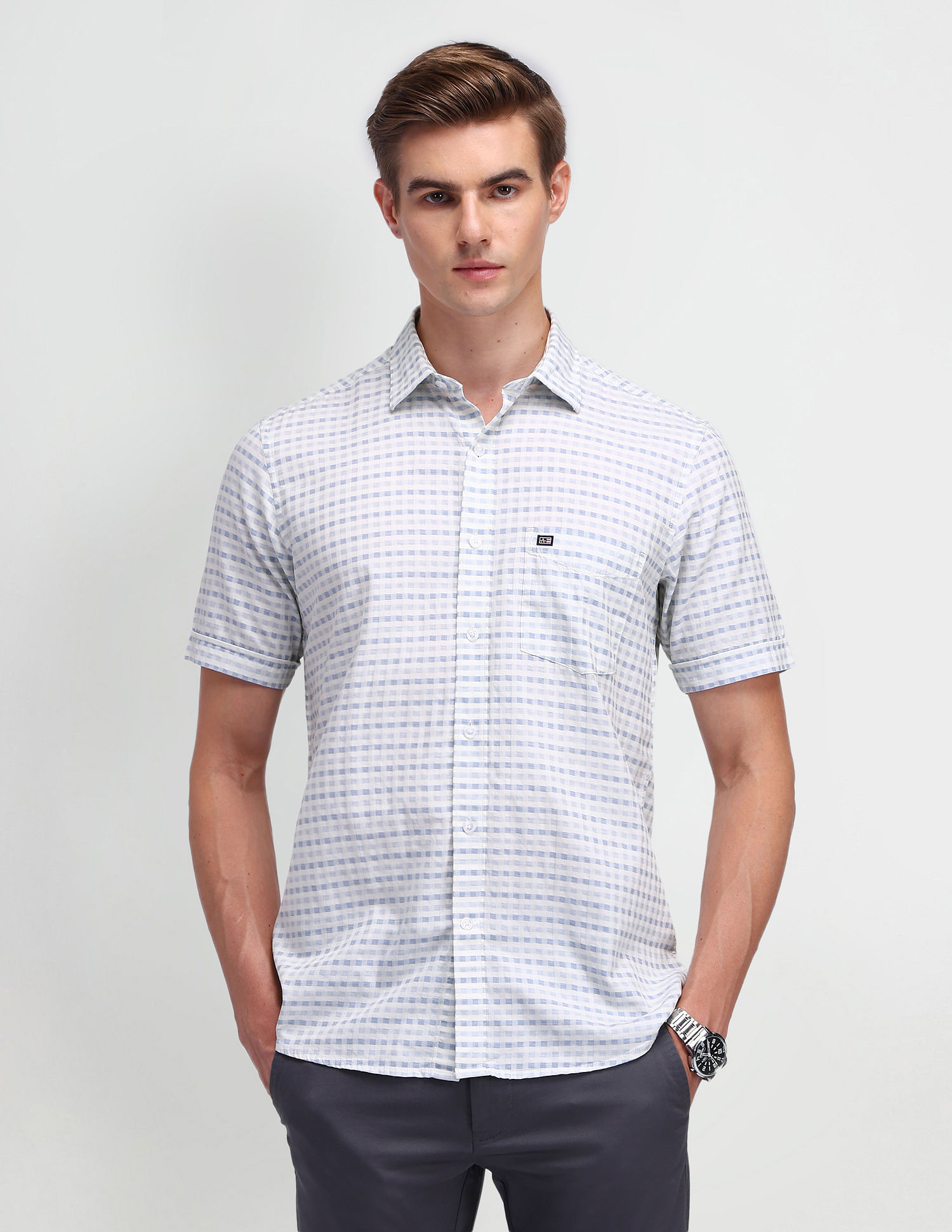 Arrow Sport Micro Checked Cotton Shirt