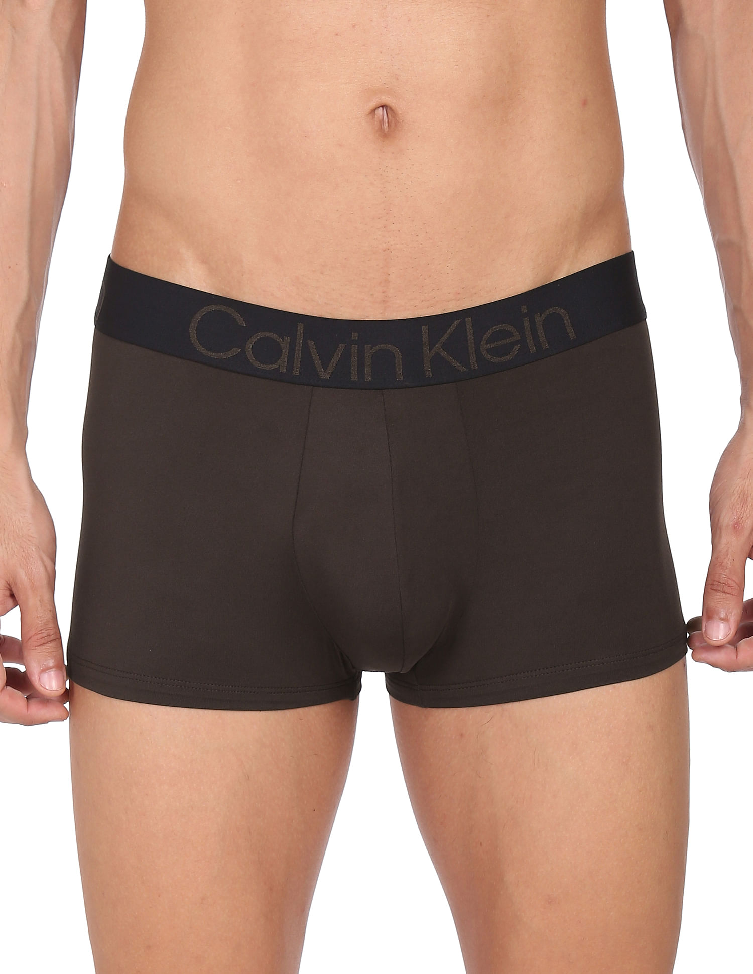 Buy Calvin Klein Underwear Men Brown Logo Waist Low Rise Solid Trunks -  