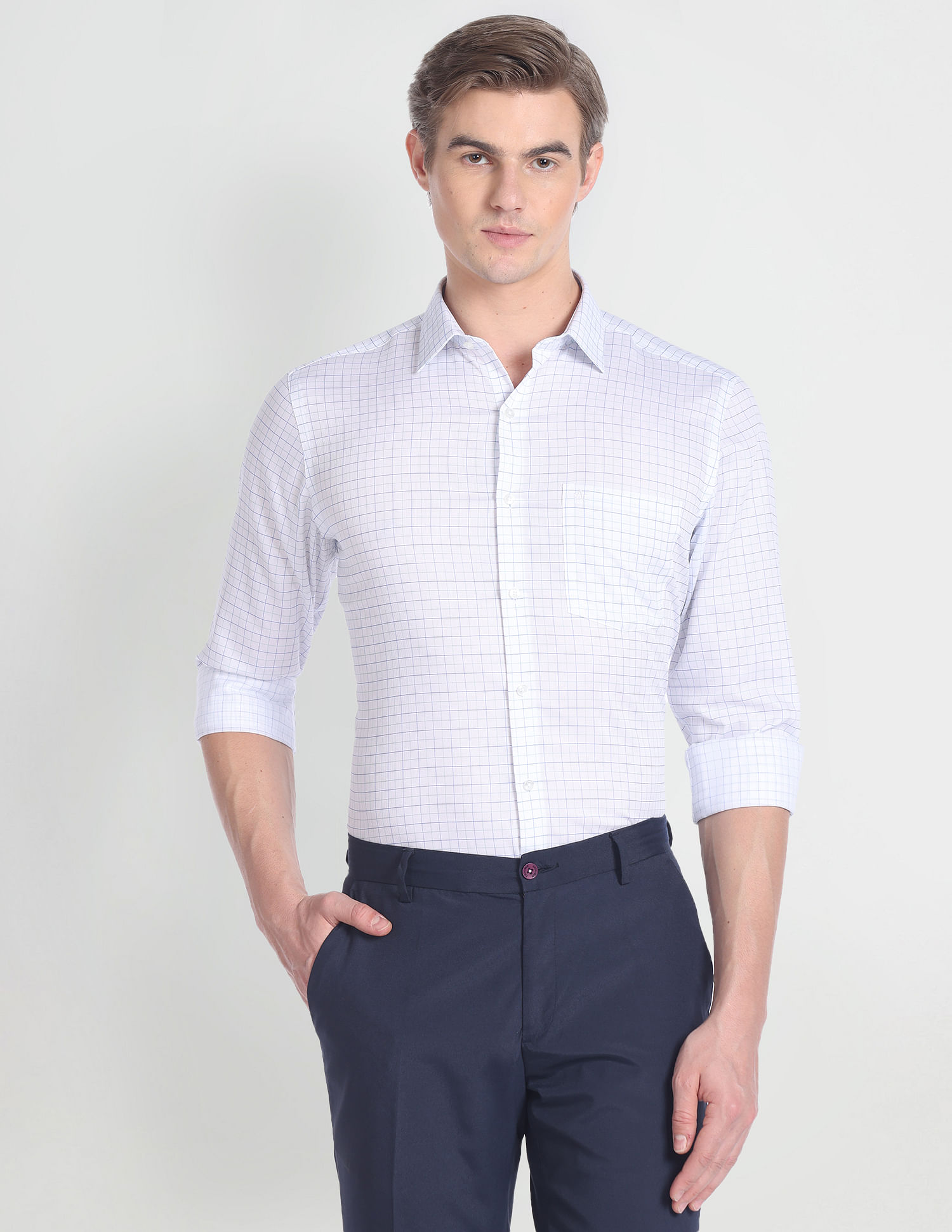 Arrow Auto Press Grid Tattersall Check Shirt
