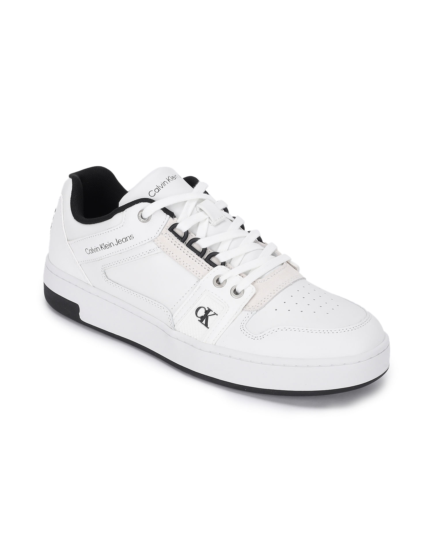 Buy Calvin Klein Men White Lace Up Panelled Upper Low Top Sneakers -  