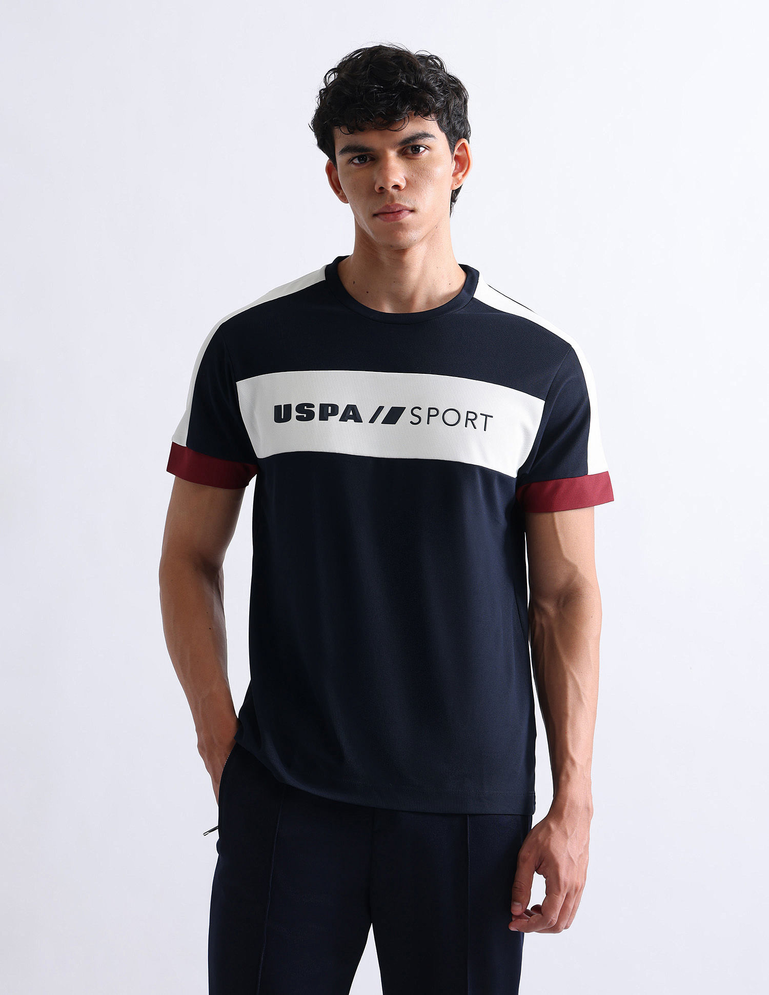 USPA Active Colourblocked Slim Fit T-Shirt