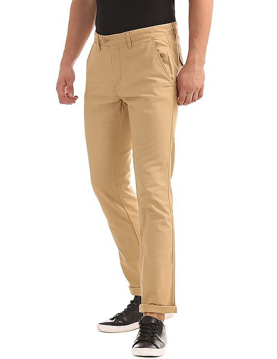Bare Brown Stretch Slim Fit Cotton Trousers  Light Green  Tea  Tailoring