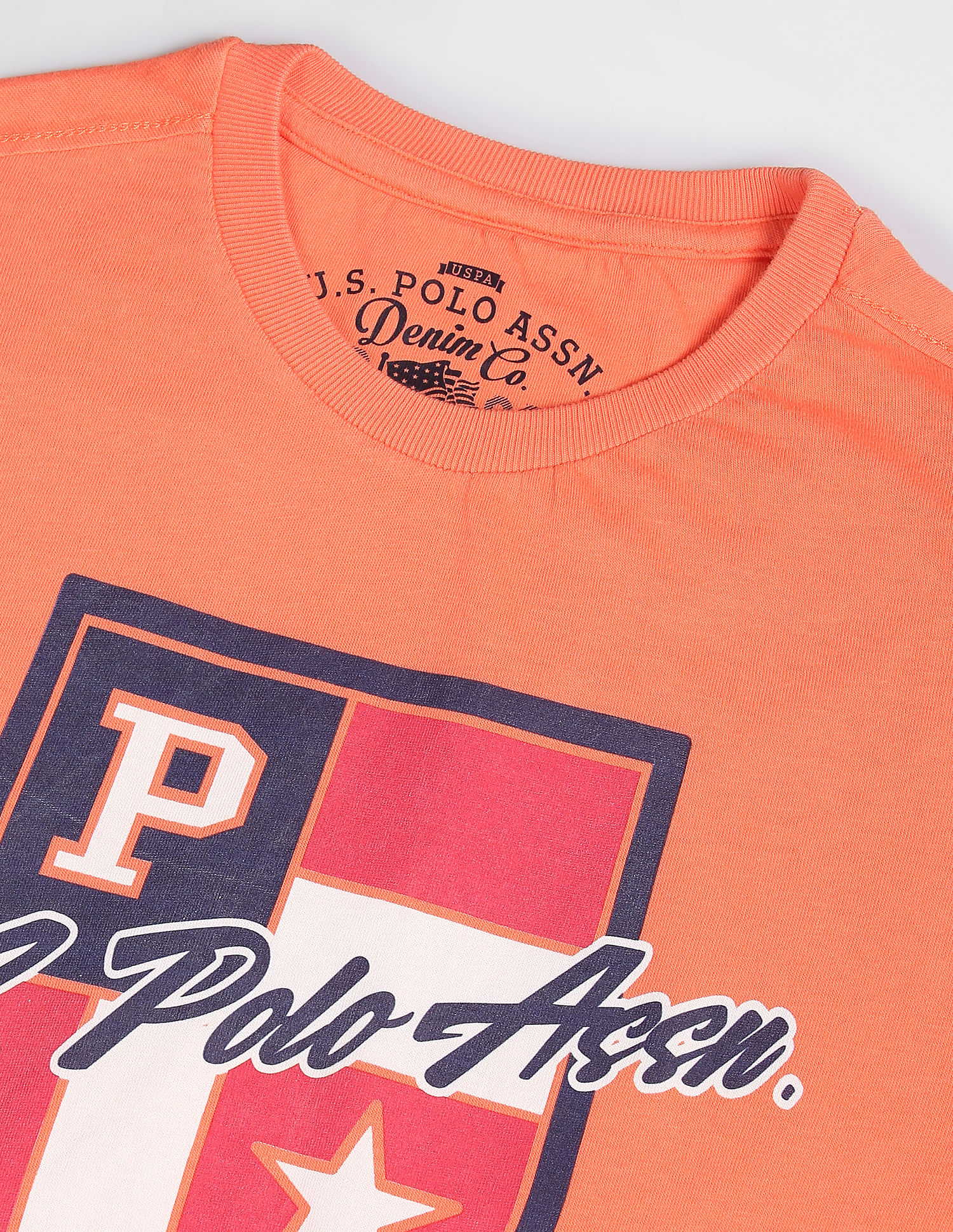 U.S. Polo Assn. Men Peach Brand Printed Cotton T-Shirt
