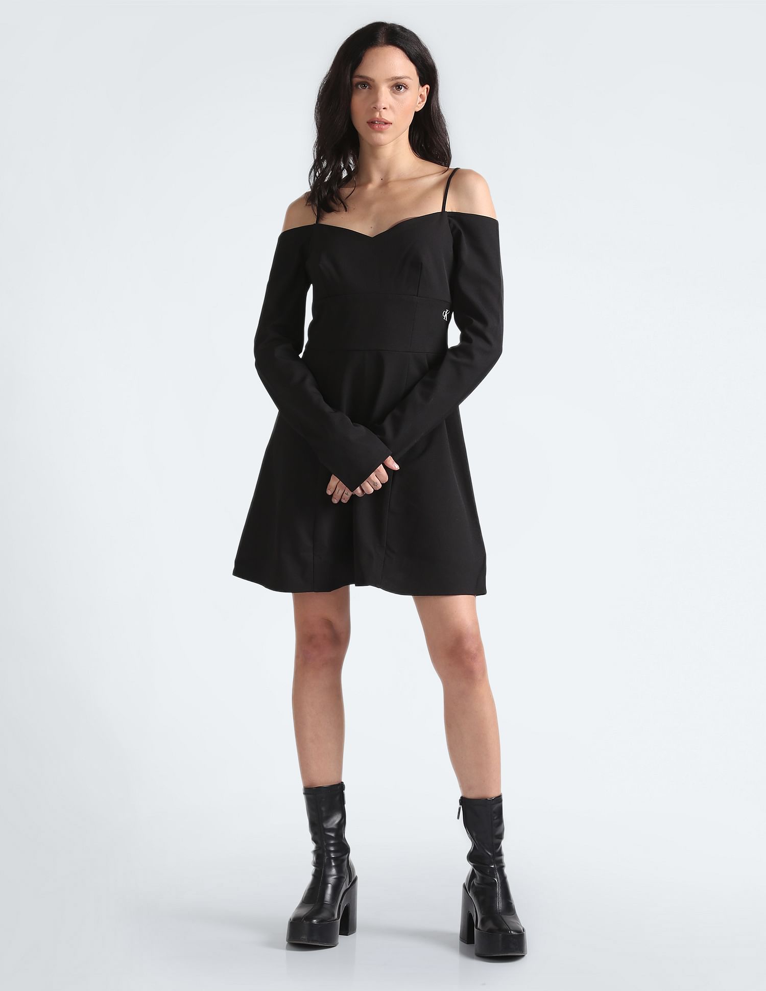 Calvin klein off the shoulder crepe dress best sale