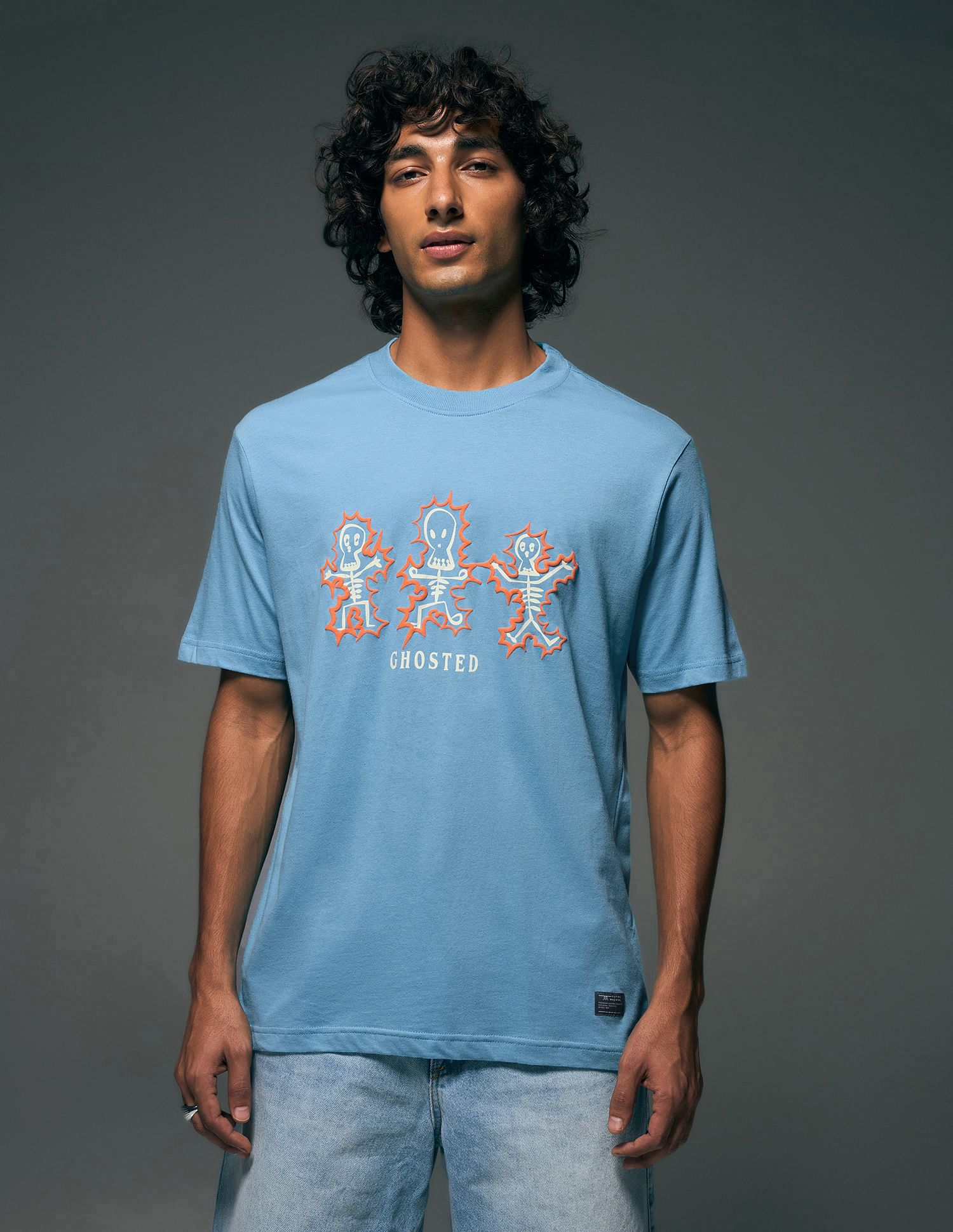 Flying Machine Graphic Printed  Pure Cotton Relaxed Fit T-shirt