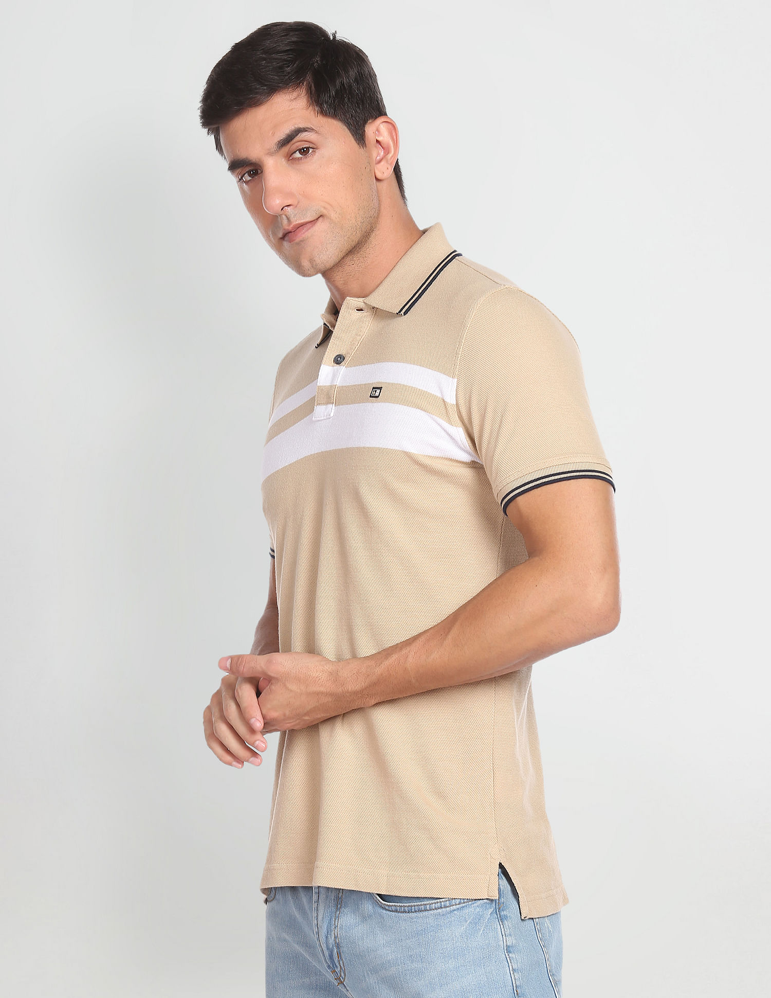 Arrow Sports Horizontal Stripe Cotton Polo Shirt
