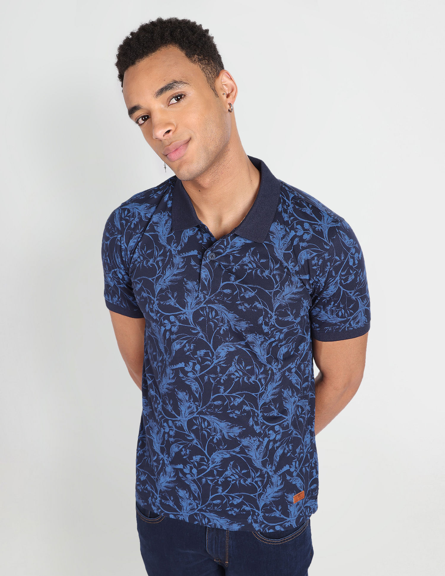 Tropical print shop polo shirts