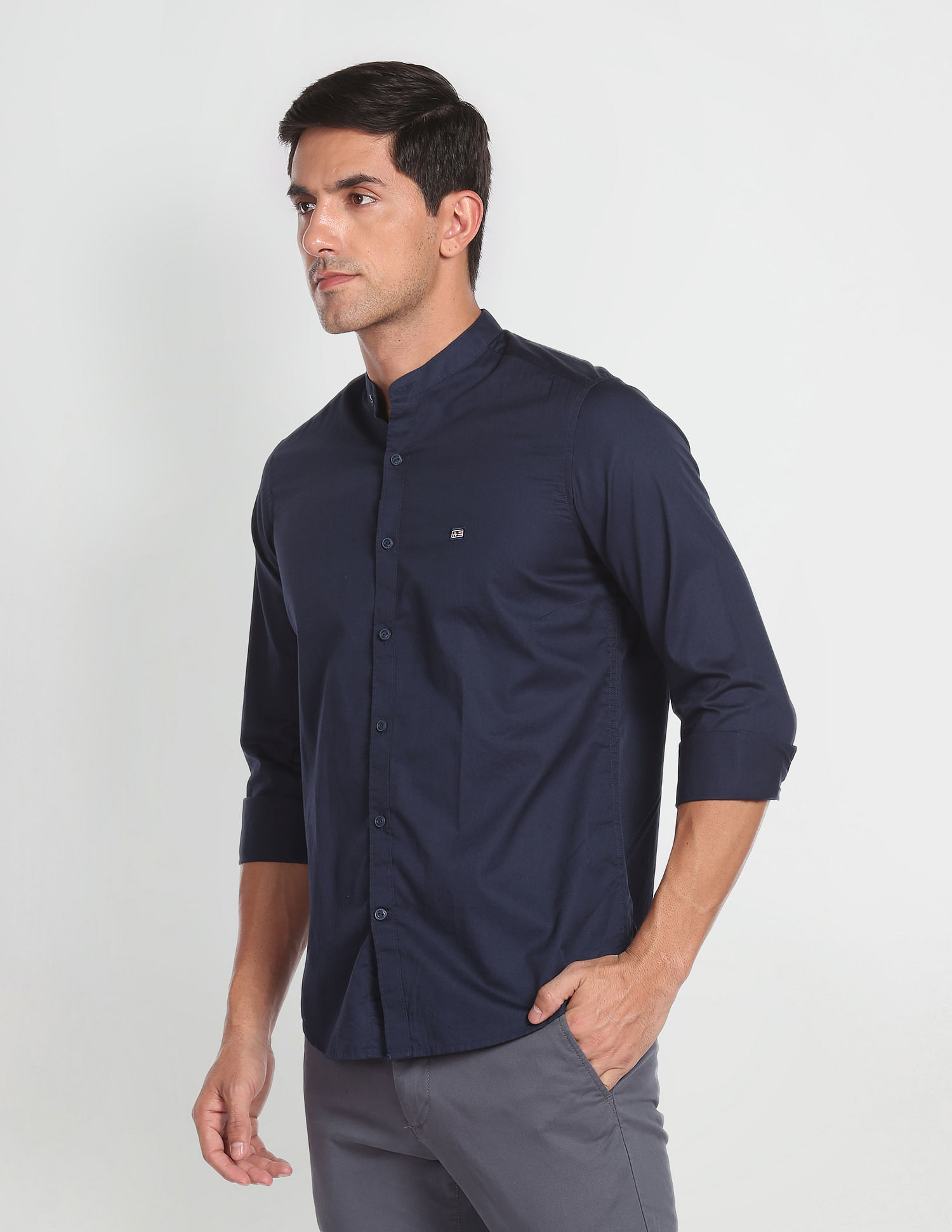 Arrow Sports Mandarin Collar Cotton Casual Shirt