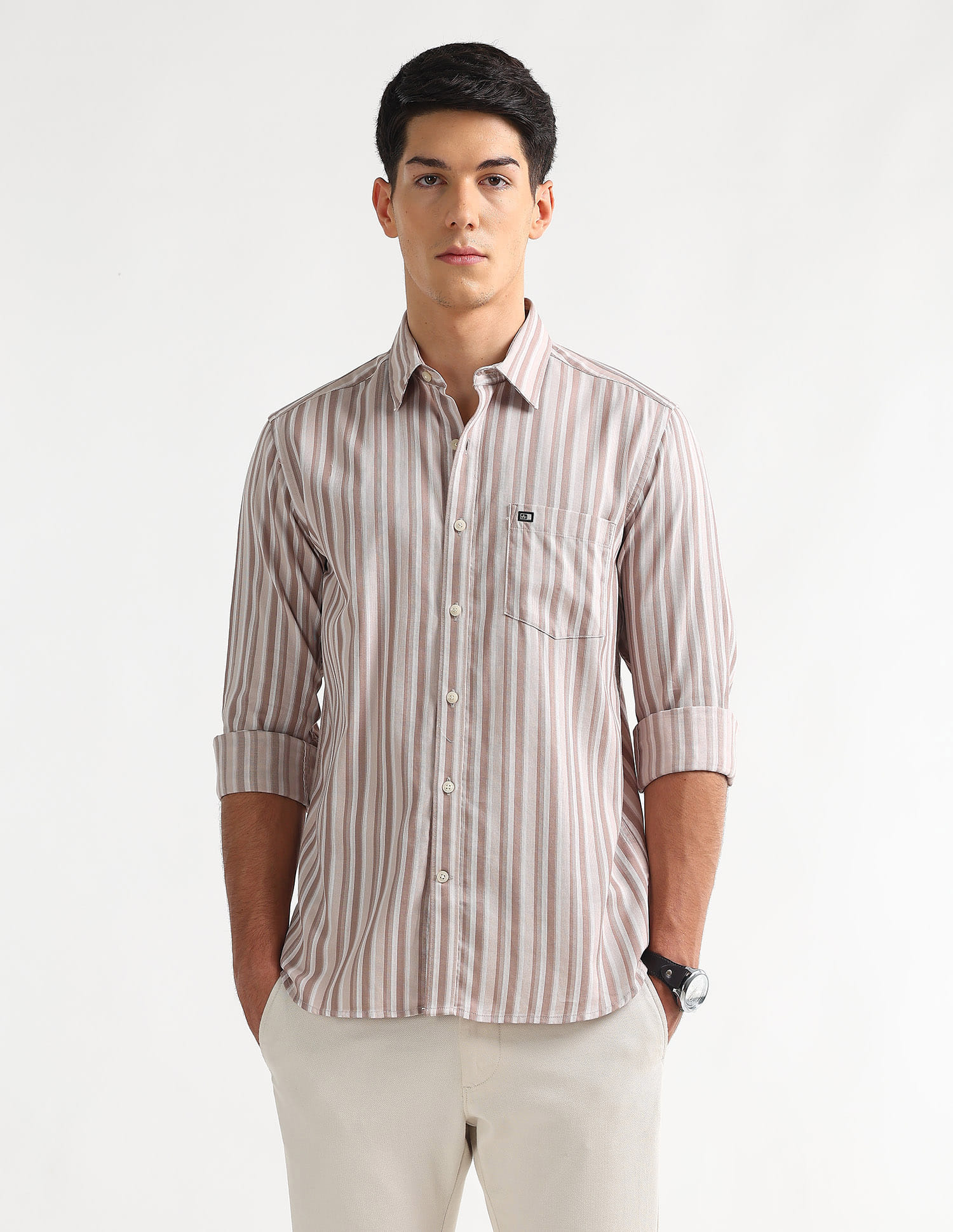 Buy Arrow Sport Slim Fit Vertical Striped Shirt - NNNOW.com