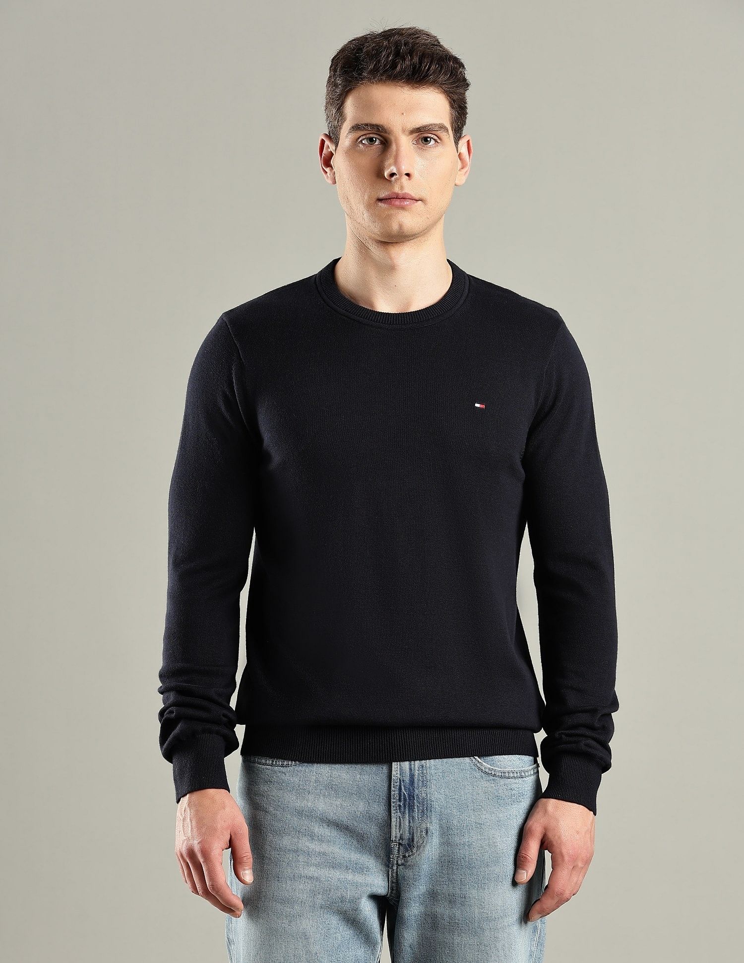 Tommy Hilfiger Solid Regular-Fit Cotton Sweater