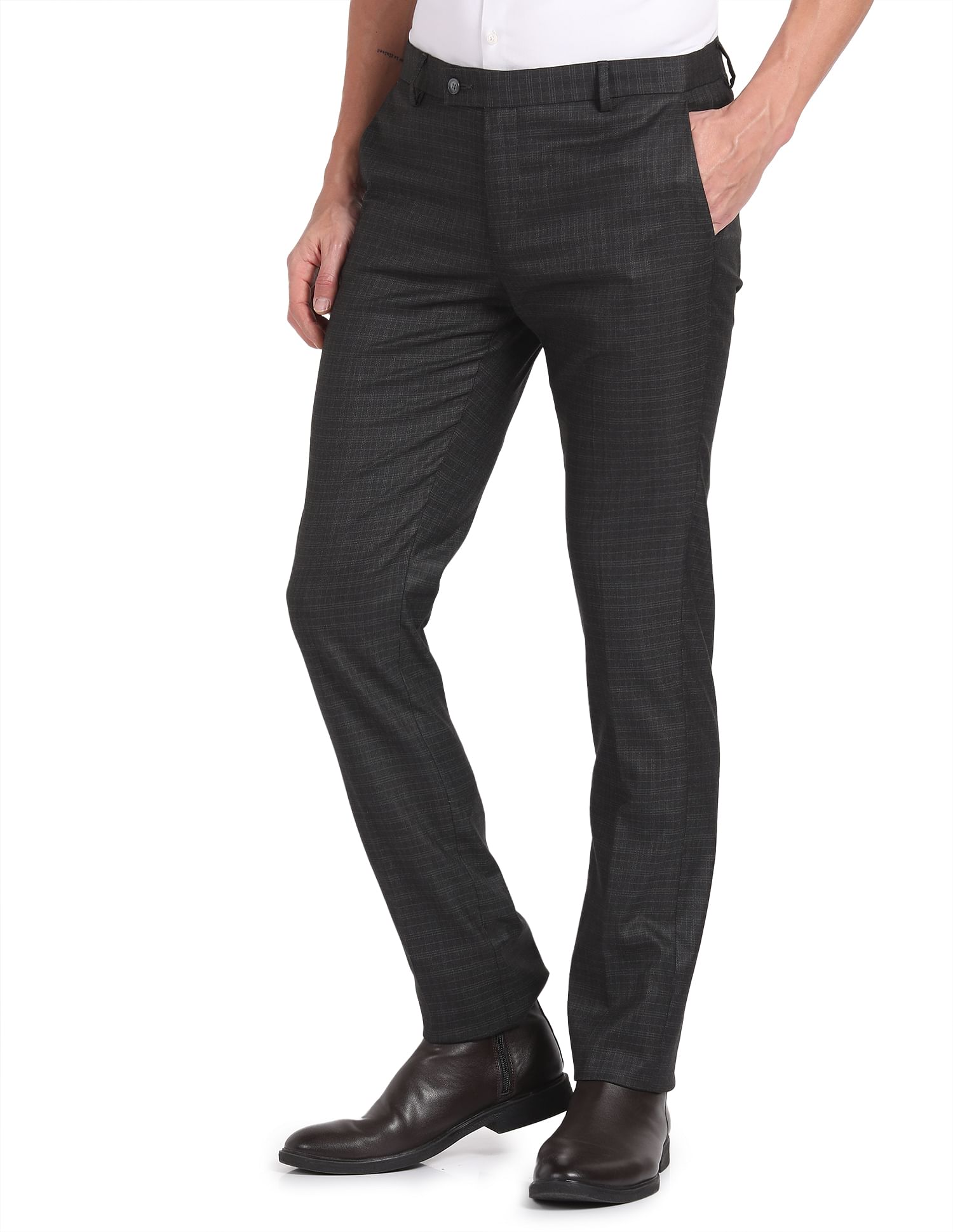 Arrow Mid Rise Checked Trousers