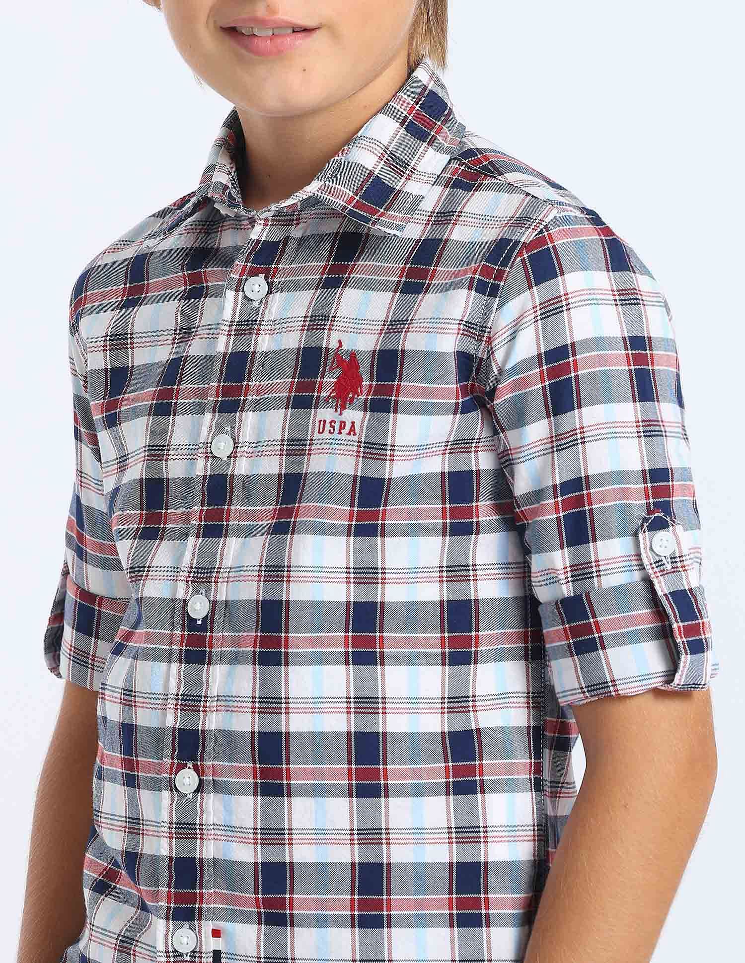 U.S. Polo Assn. Kids Boys Gingham Checked Regular Fit Shirt