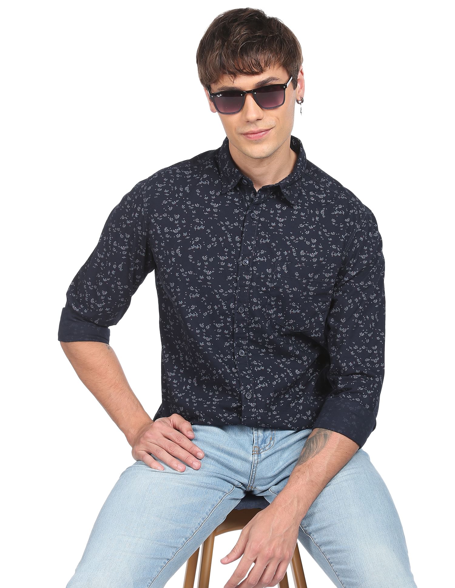 Flying Machine Floral Print Pure Cotton Shirt