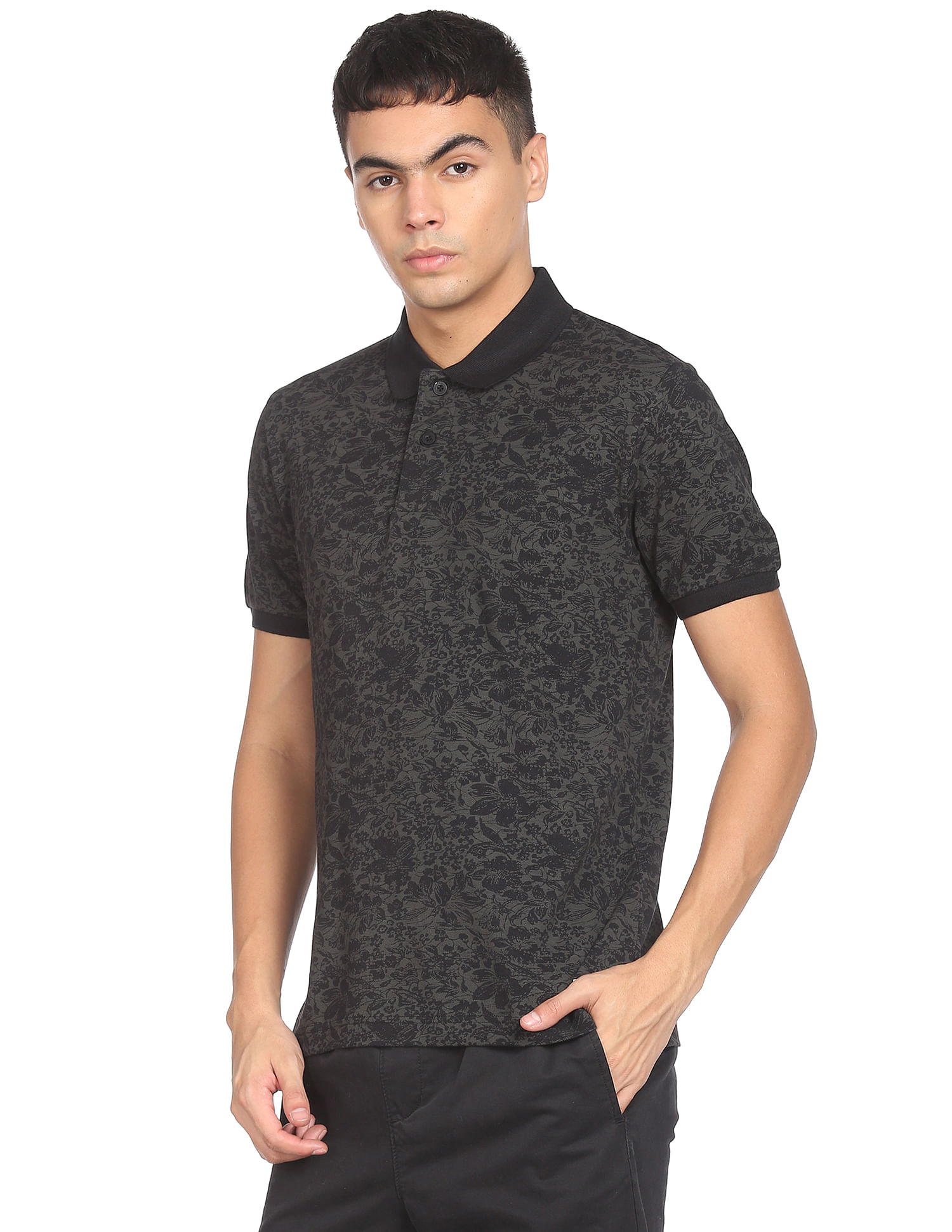Flying Machine All Over Floral Print Cotton Polo Shirt