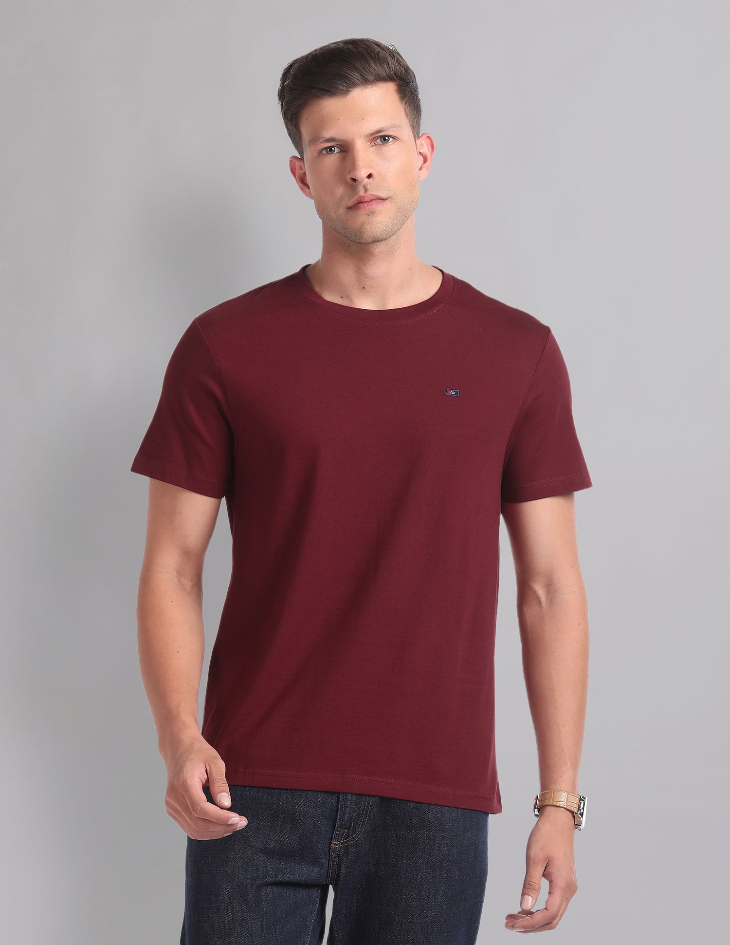 AD by Arvind Pure Cotton Solid T-Shirt