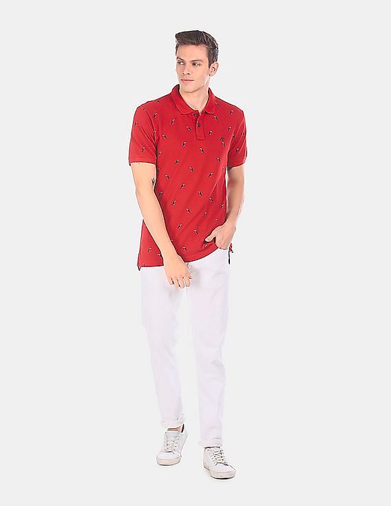 Aeropostale Men Red Pique Printed Polo Shirt