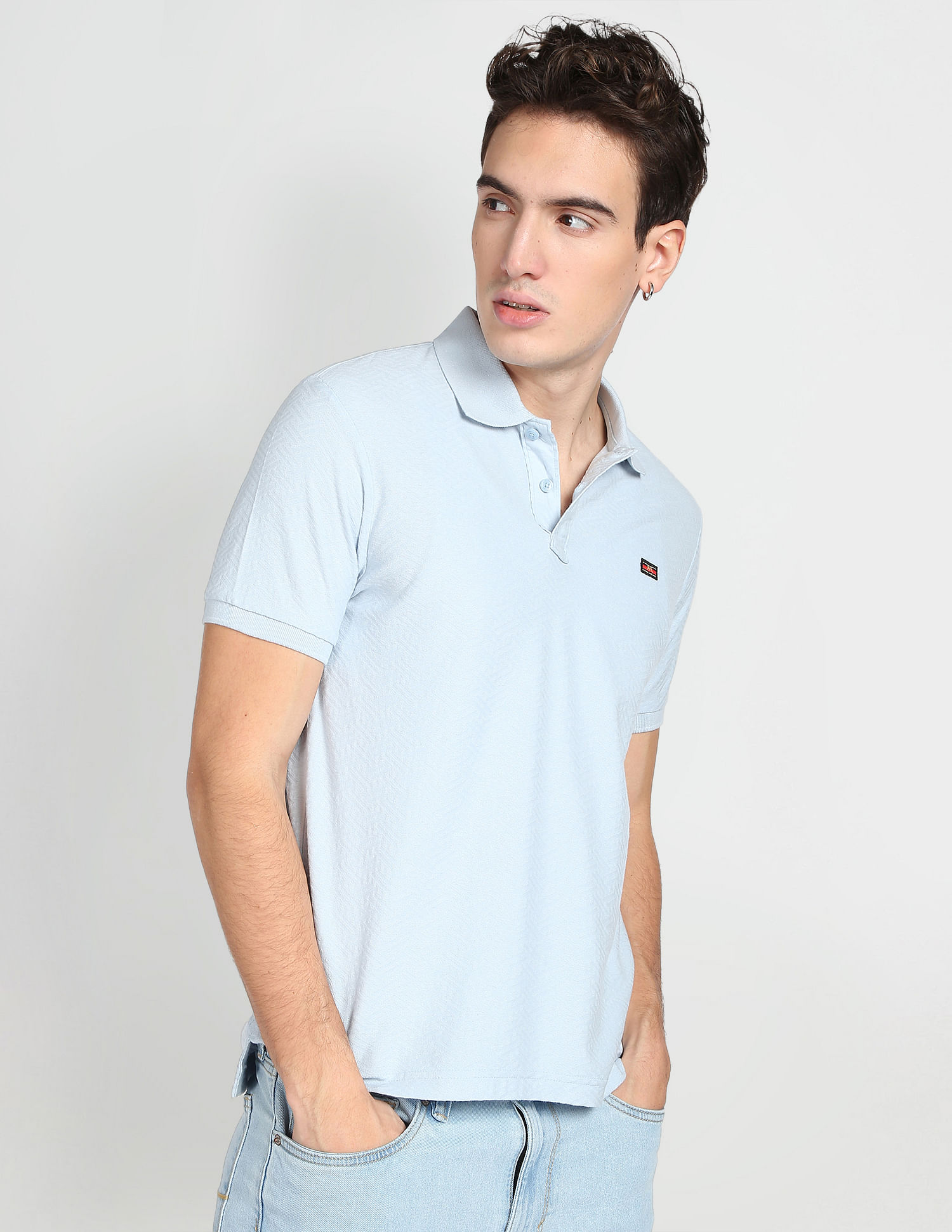 Flying Machine Pattern Knit Cotton Polo Shirt