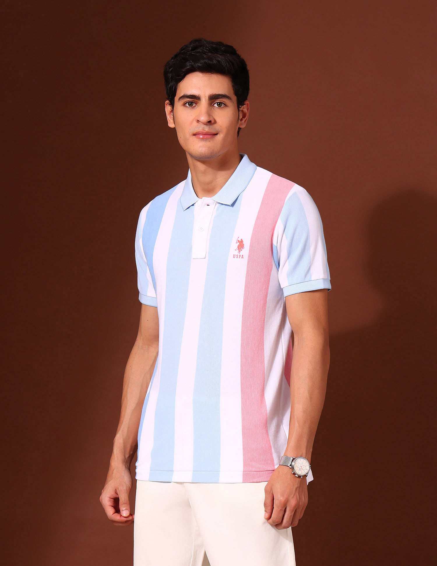U.S. Polo Assn. Vertical Striped Working Holiday Polo Shirt