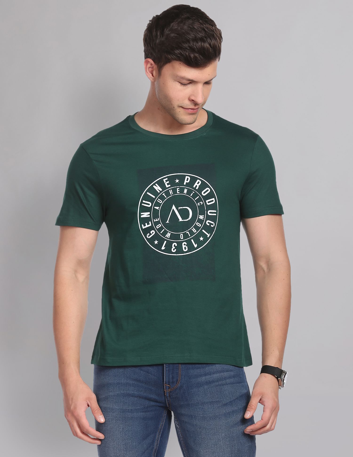 AD by Arvind Crew Neck Graphic Print T-Shirt